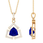 Vibrant Grown Labs-Trilliant Cut Created Blue Sapphire Pendant Necklace with Diamond