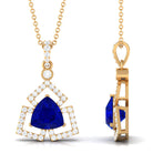 Vibrant Grown Labs-Trilliant Cut Created Blue Sapphire Pendant Necklace with Diamond