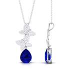 Vibrant Grown Labs-Created Blue Sapphire Pendant Necklace with Diamond Butterflies