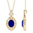 Vibrant Grown Labs-Oval Lab Created Blue Sapphire Art Deco Pendant Necklace with Diamond