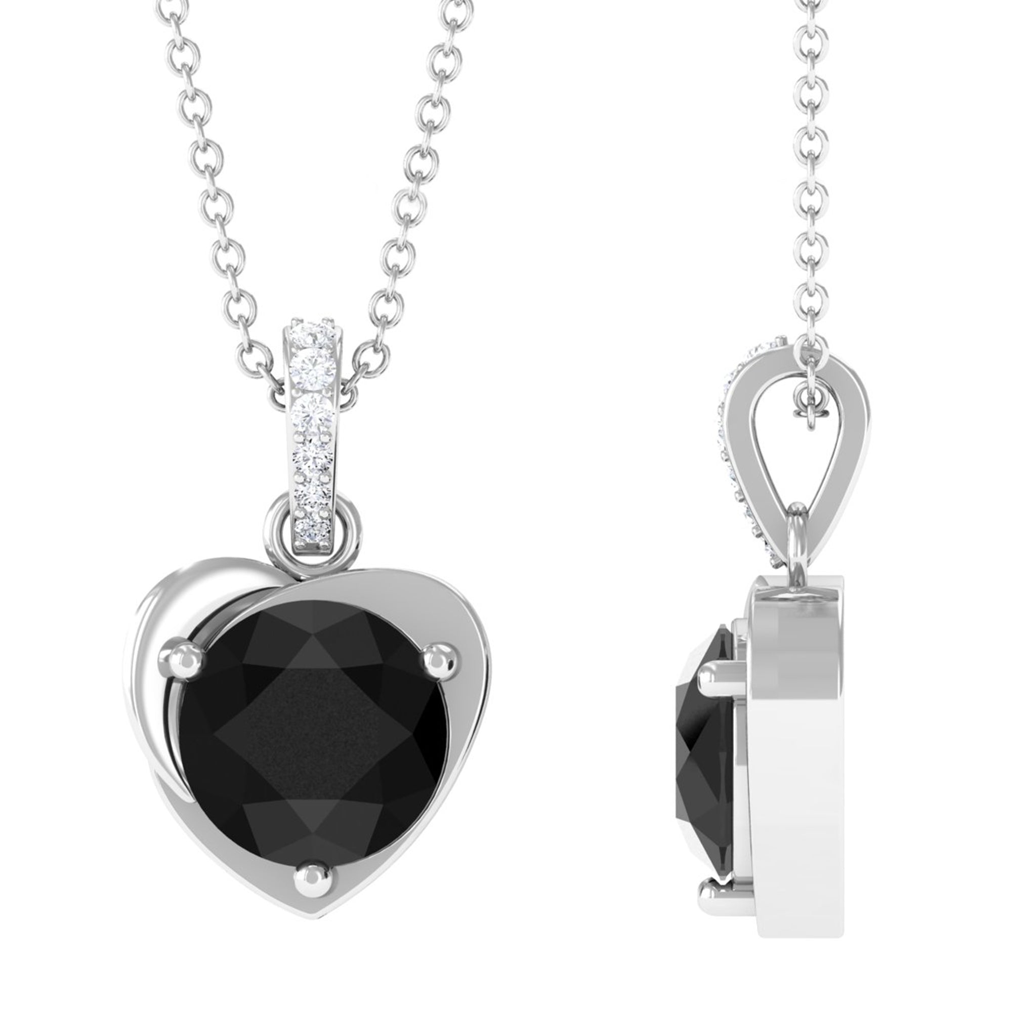 Vibrant Grown Labs-Heart Shape Pendant Necklace with Lab Grown Black Diamond