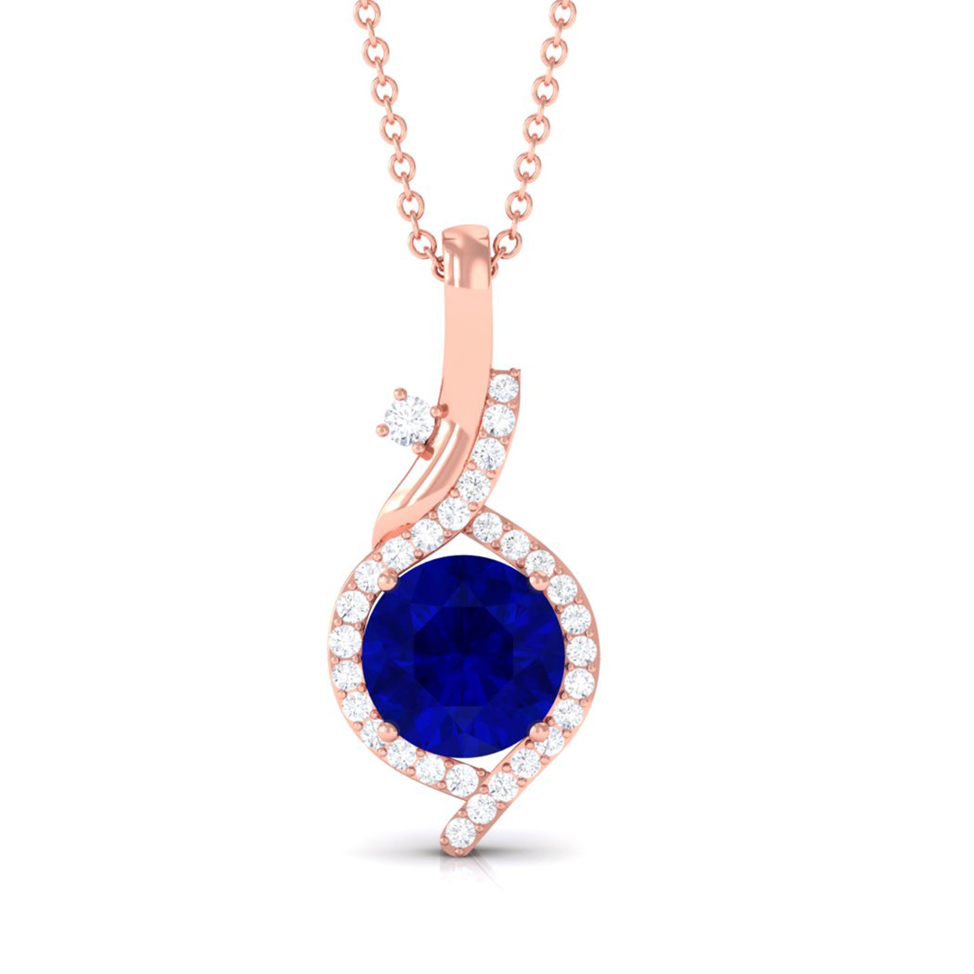 Vibrant Grown Labs-Classic Lab Grown Blue Sapphire Pendant Necklace