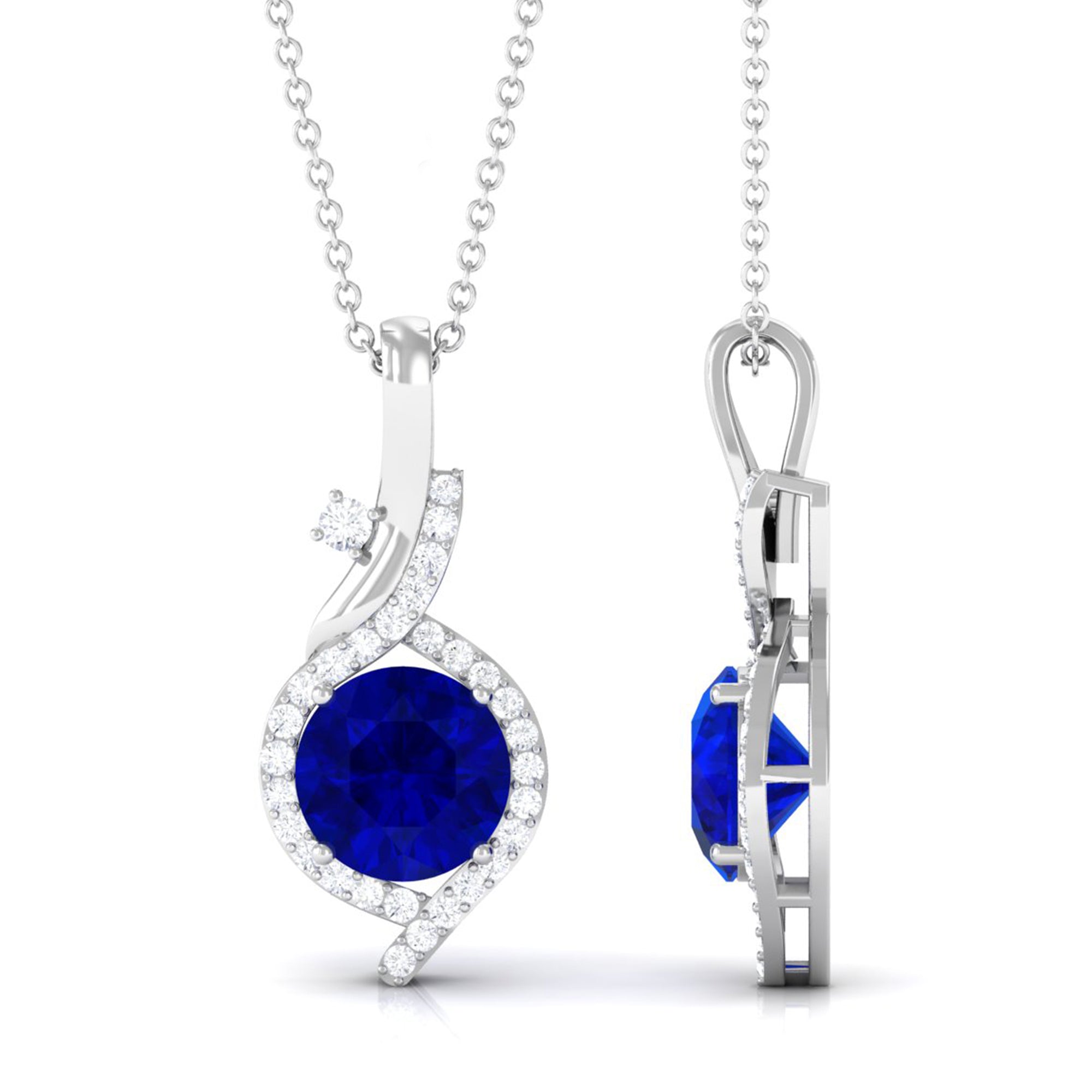 Vibrant Grown Labs-Classic Lab Grown Blue Sapphire Pendant Necklace