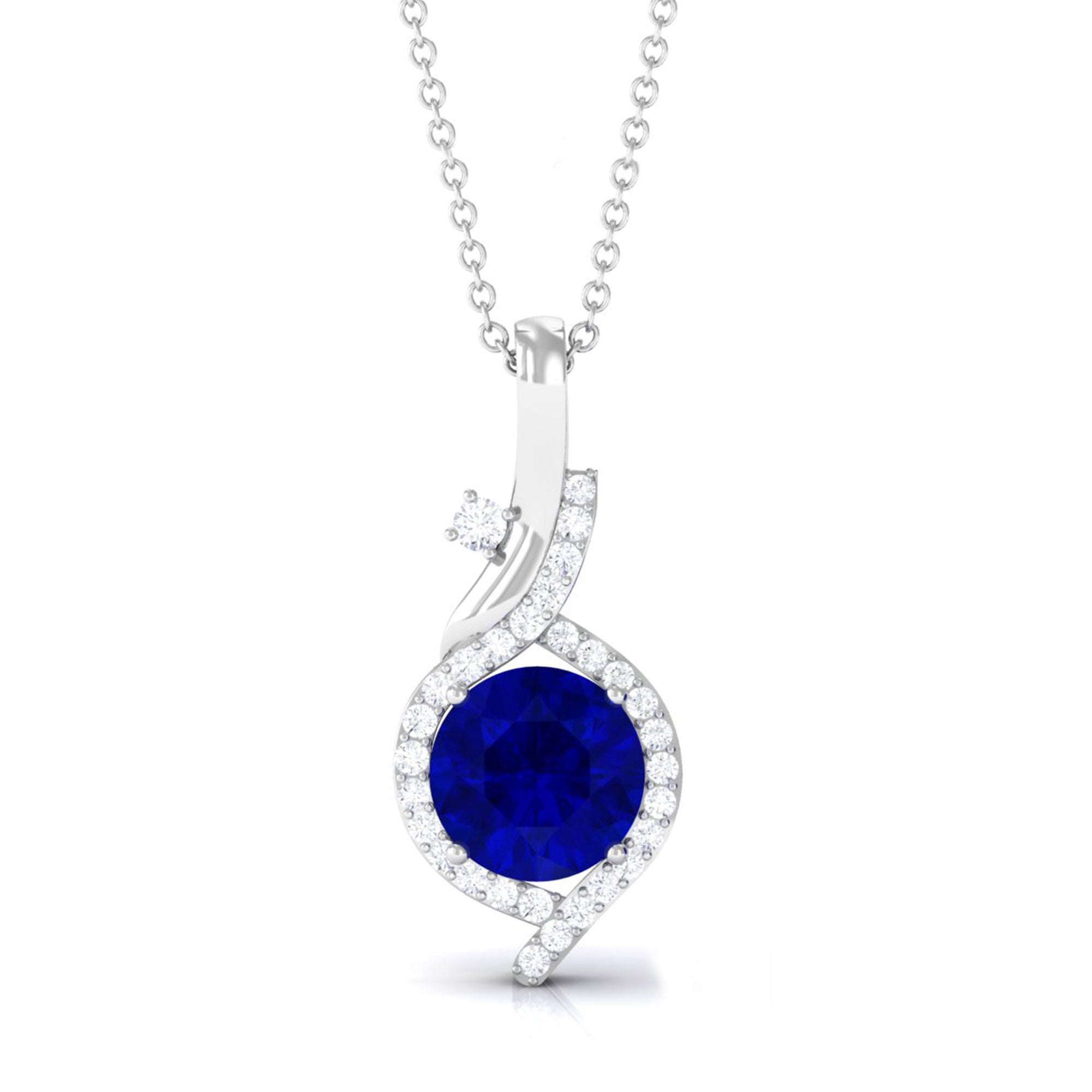 Vibrant Grown Labs-Classic Lab Grown Blue Sapphire Pendant Necklace