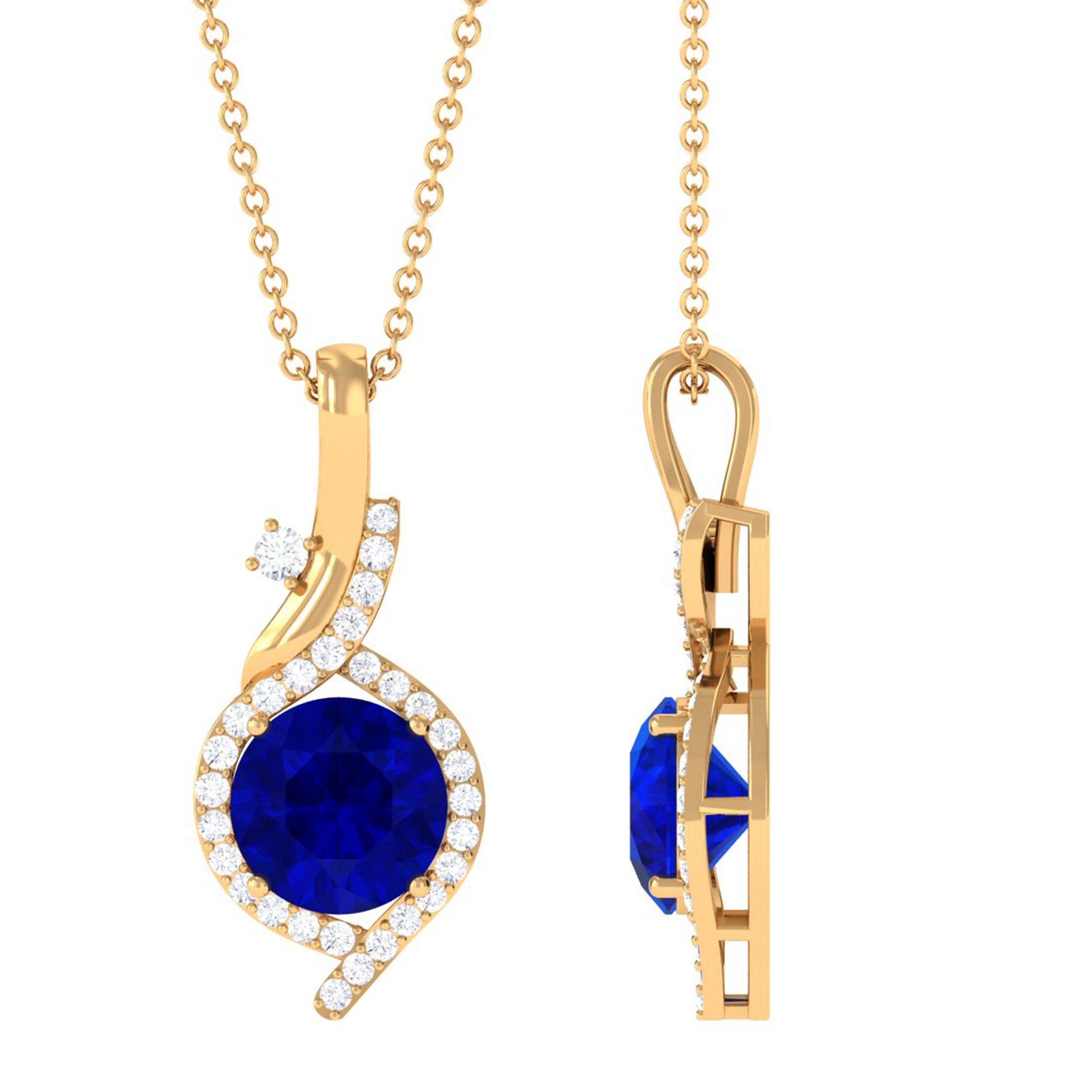 Vibrant Grown Labs-Classic Lab Grown Blue Sapphire Pendant Necklace