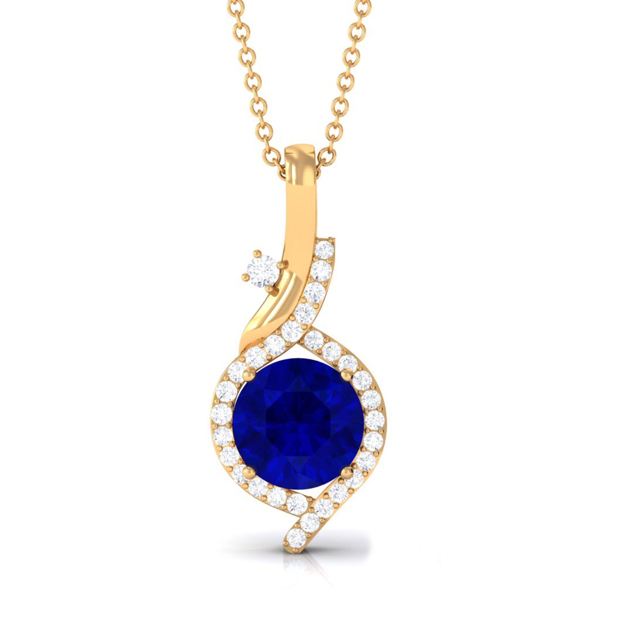 Vibrant Grown Labs-Classic Lab Grown Blue Sapphire Pendant Necklace