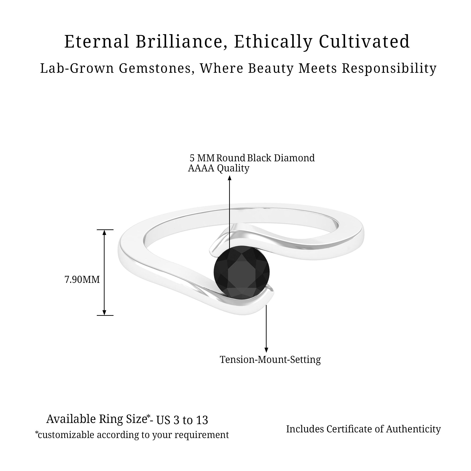 Vibrant Grown Labs-Round Lab Grown Black Diamond Solitaire Promise Ring