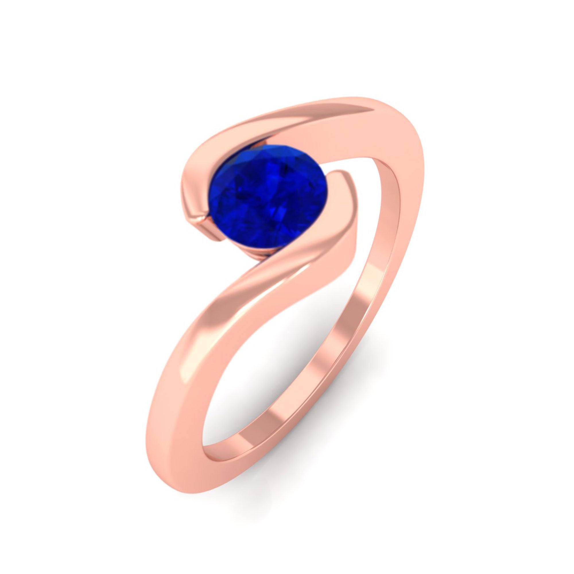 Vibrant Grown Labs-Lab Grown Blue Sapphire Solitaire Promise Bypass Ring