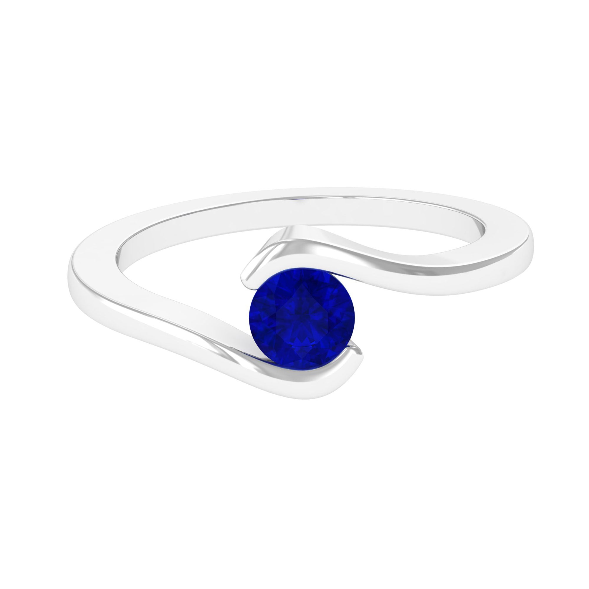 Vibrant Grown Labs-Lab Grown Blue Sapphire Solitaire Promise Bypass Ring