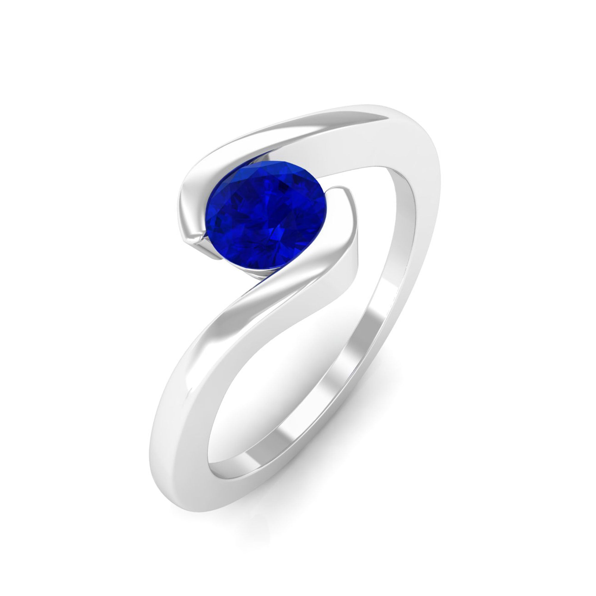 Vibrant Grown Labs-Lab Grown Blue Sapphire Solitaire Promise Bypass Ring