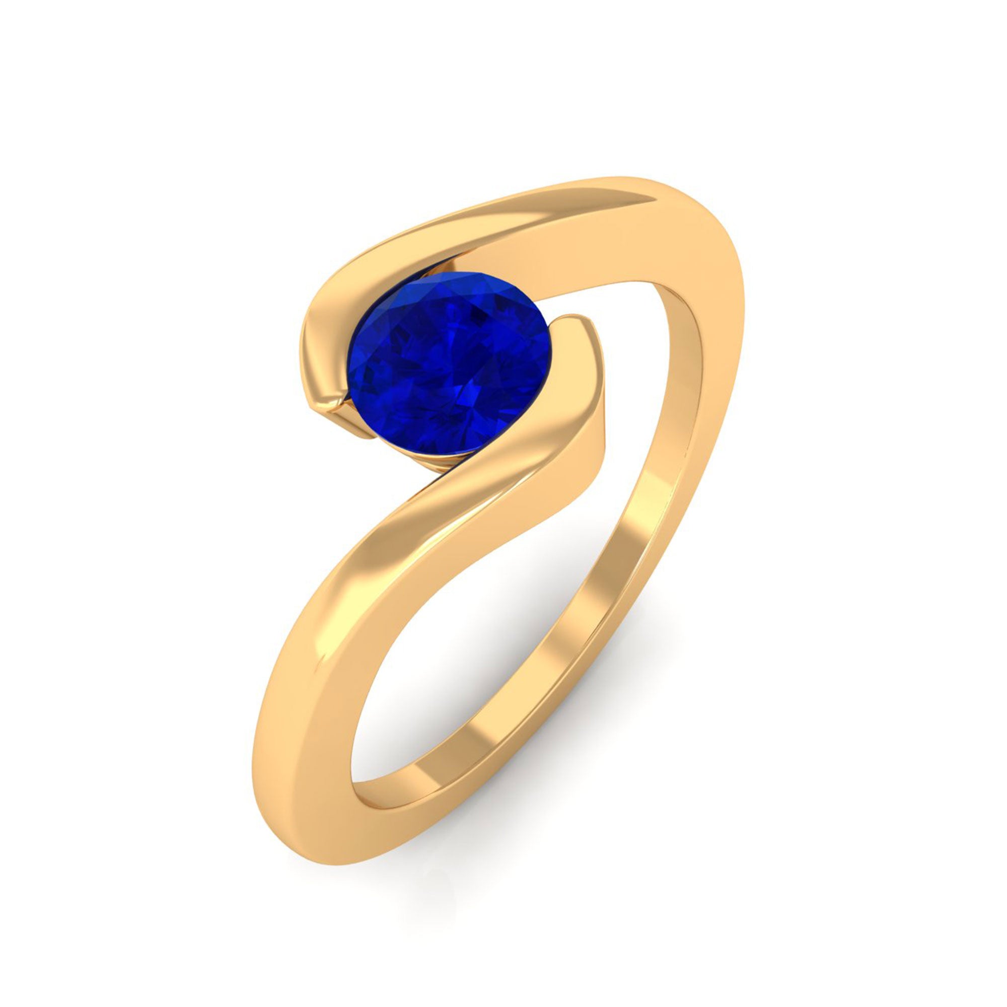 Vibrant Grown Labs-Lab Grown Blue Sapphire Solitaire Promise Bypass Ring