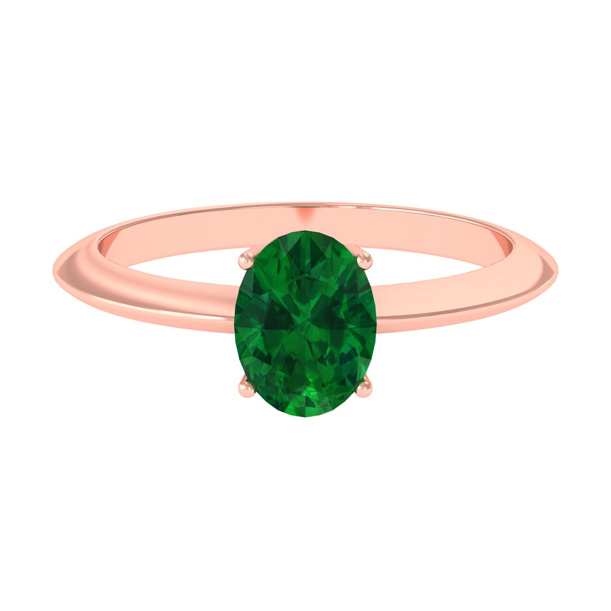 Vibrant Grown Labs-Oval Lab Grown Emerald Solitaire Engagement Ring