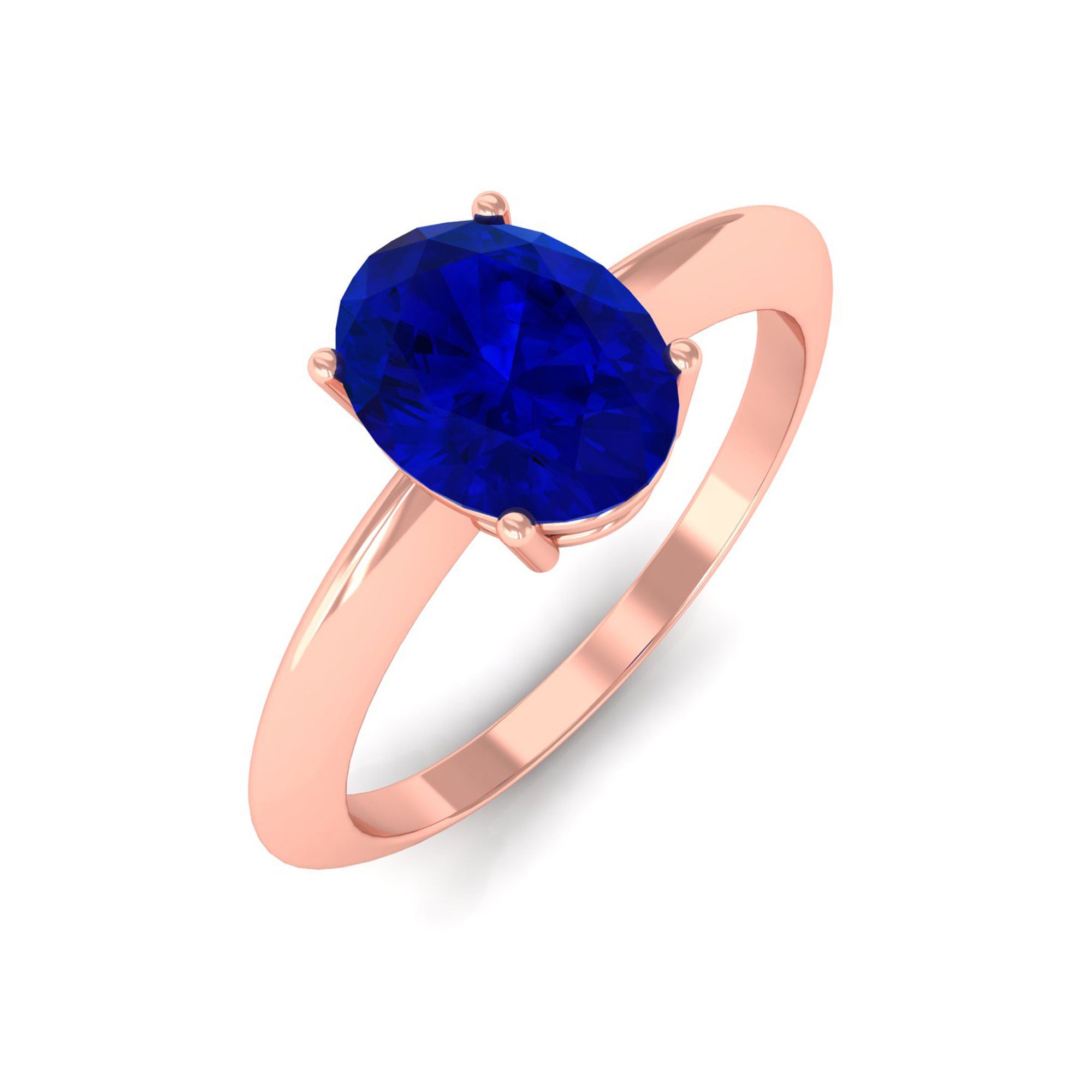 Vibrant Grown Labs-Lab Grown Blue Sapphire Oval Solitaire Engagement Ring