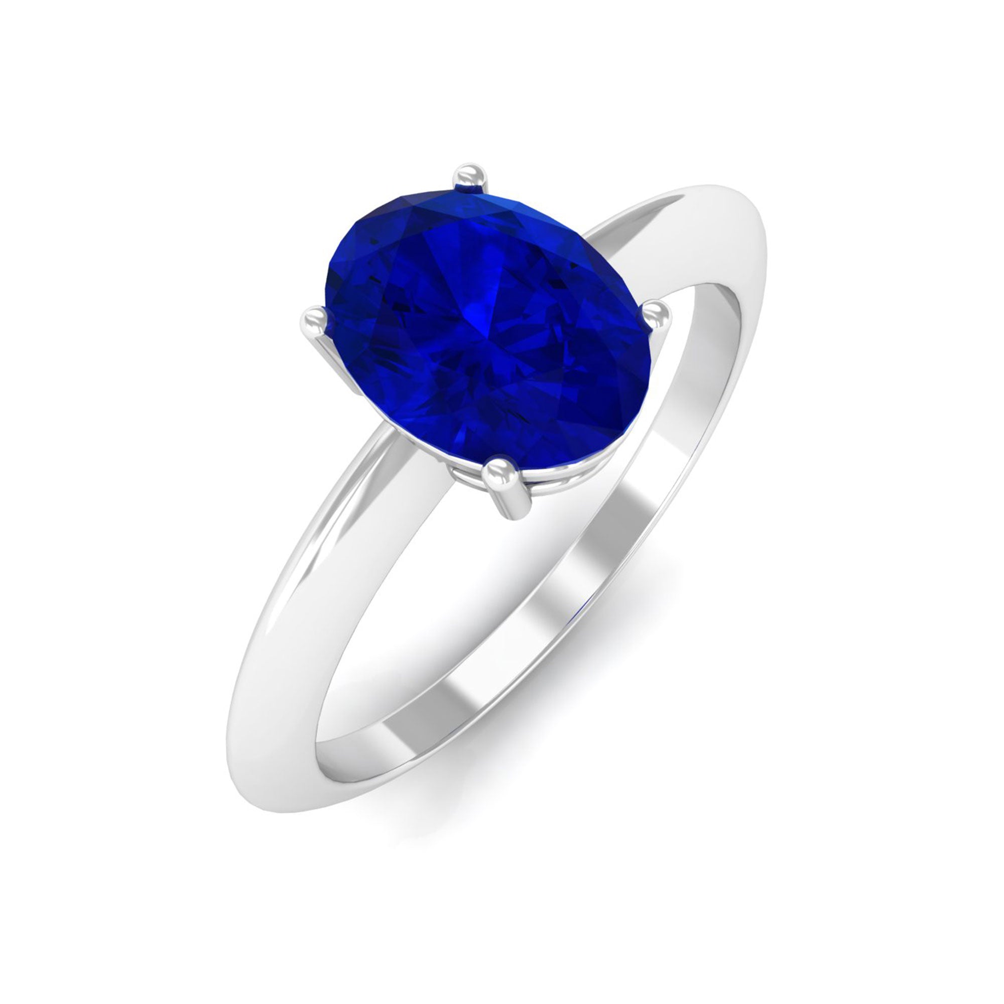 Vibrant Grown Labs-Lab Grown Blue Sapphire Oval Solitaire Engagement Ring