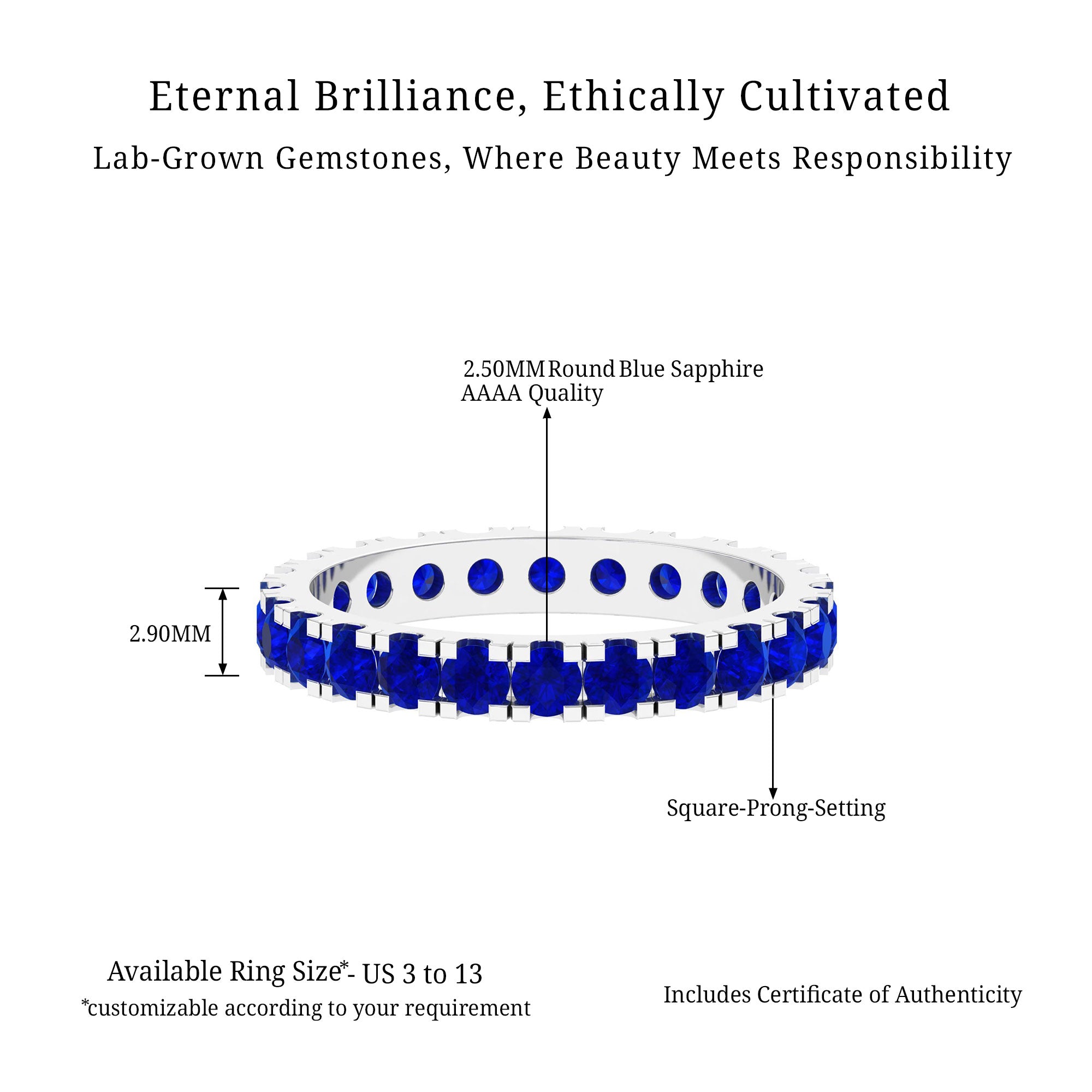 Vibrant Grown Labs-Lab Grown Blue Sapphire Minimal Eternity Band Ring