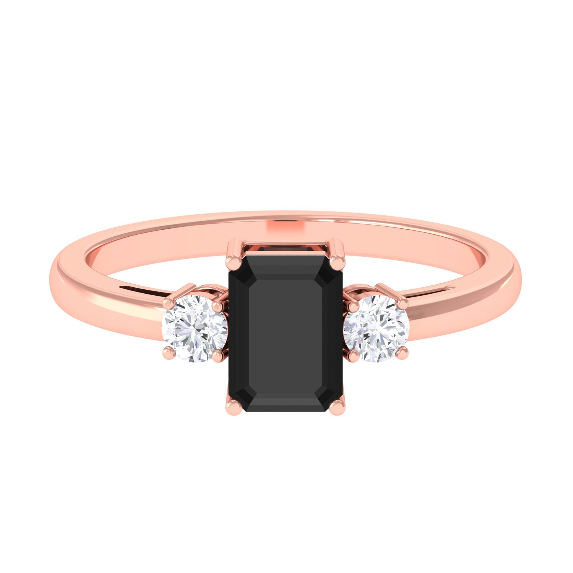 Vibrant Grown Labs-Emerald Cut Lab Grown Black Diamond Engagement Ring