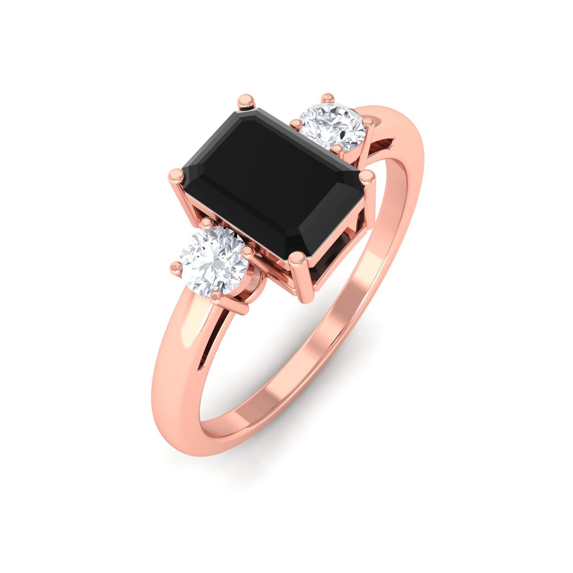 Vibrant Grown Labs-Emerald Cut Lab Grown Black Diamond Engagement Ring