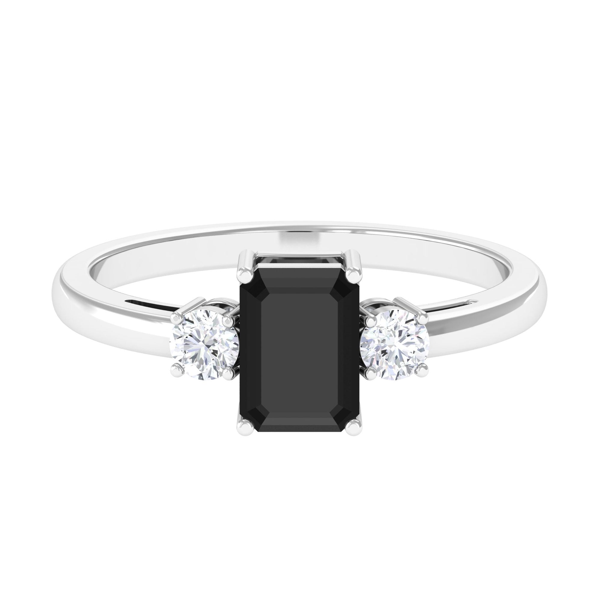 Vibrant Grown Labs-Emerald Cut Lab Grown Black Diamond Engagement Ring