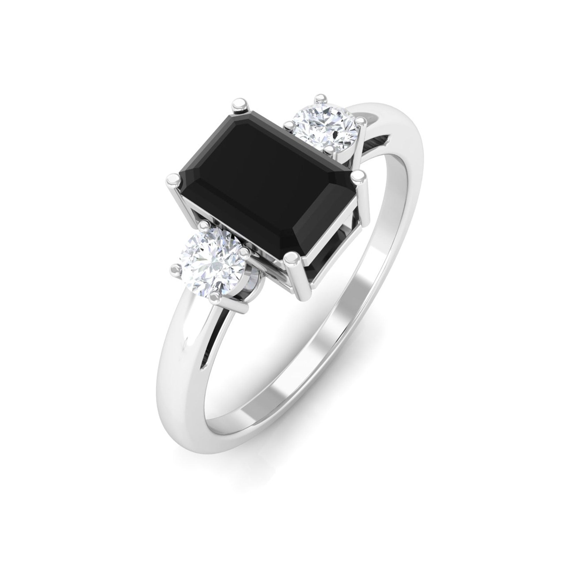 Vibrant Grown Labs-Emerald Cut Lab Grown Black Diamond Engagement Ring