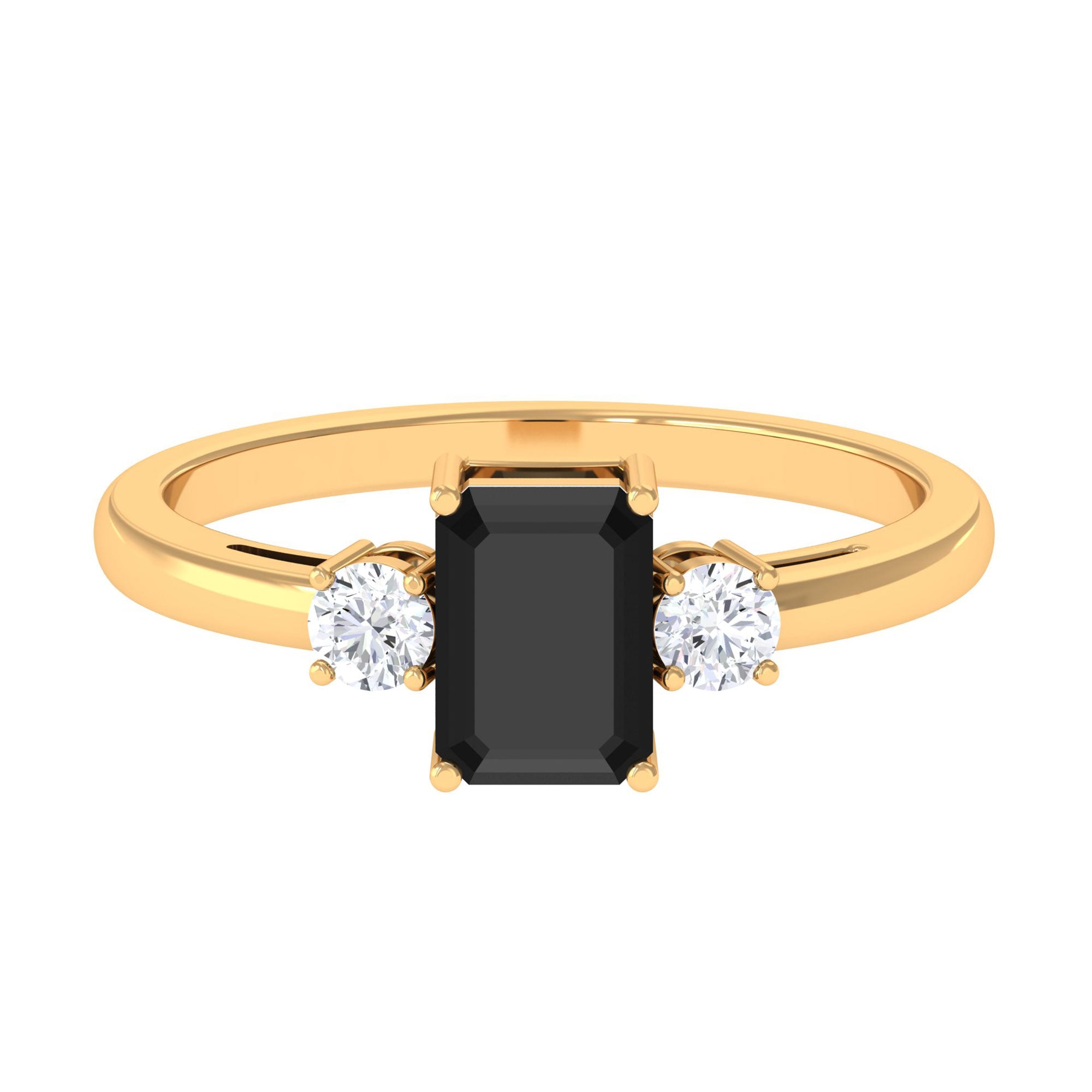 Vibrant Grown Labs-Emerald Cut Lab Grown Black Diamond Engagement Ring