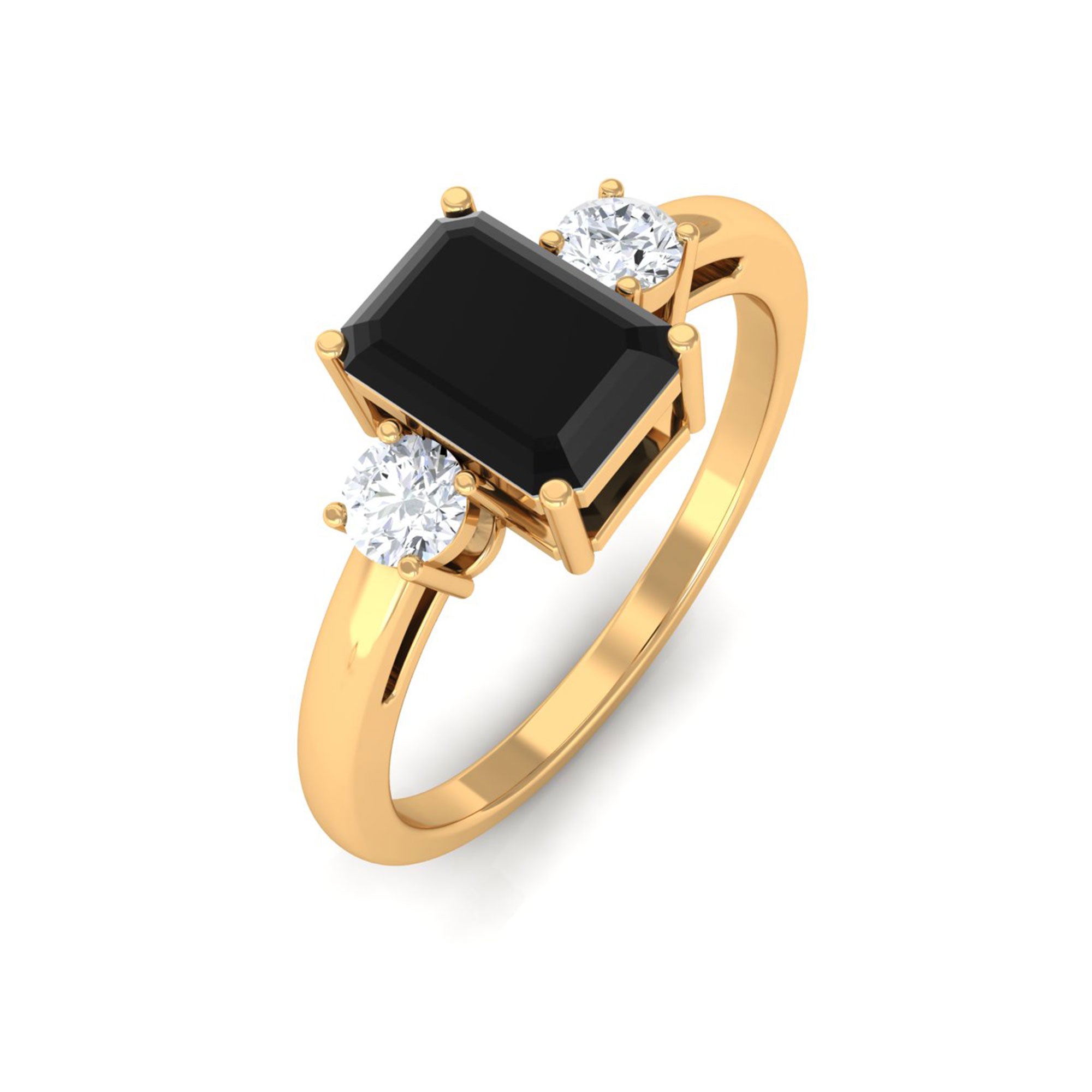 Vibrant Grown Labs-Emerald Cut Lab Grown Black Diamond Engagement Ring