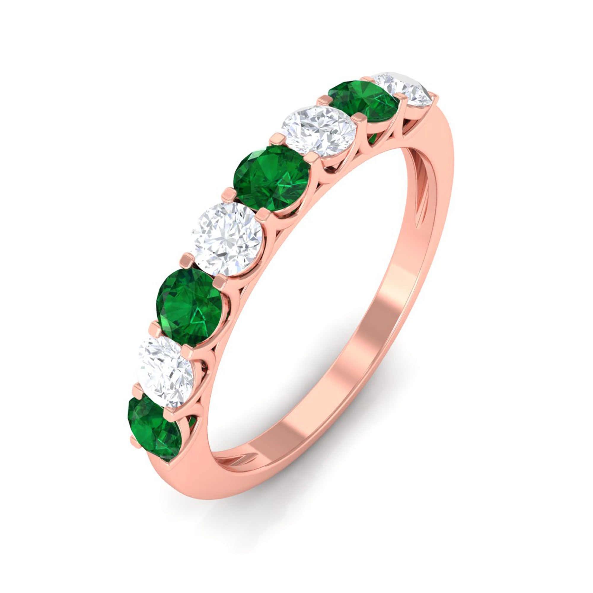 Vibrant Grown Labs-Minimal Half Eternity Band Ring with Lab Created Emerald