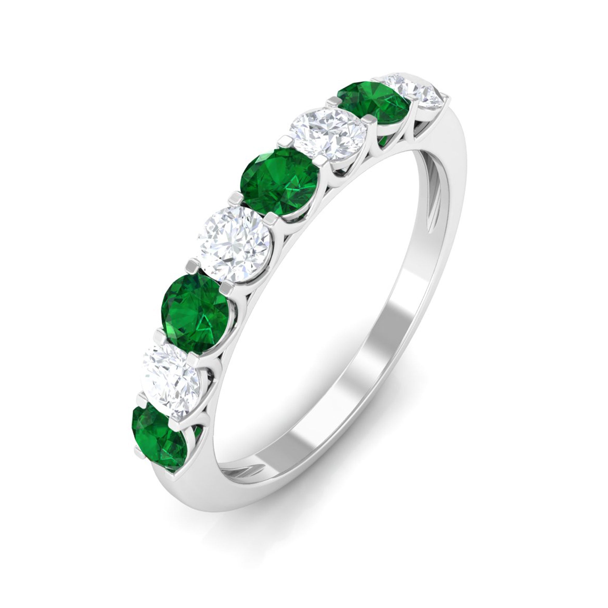 Vibrant Grown Labs-Minimal Half Eternity Band Ring with Lab Created Emerald