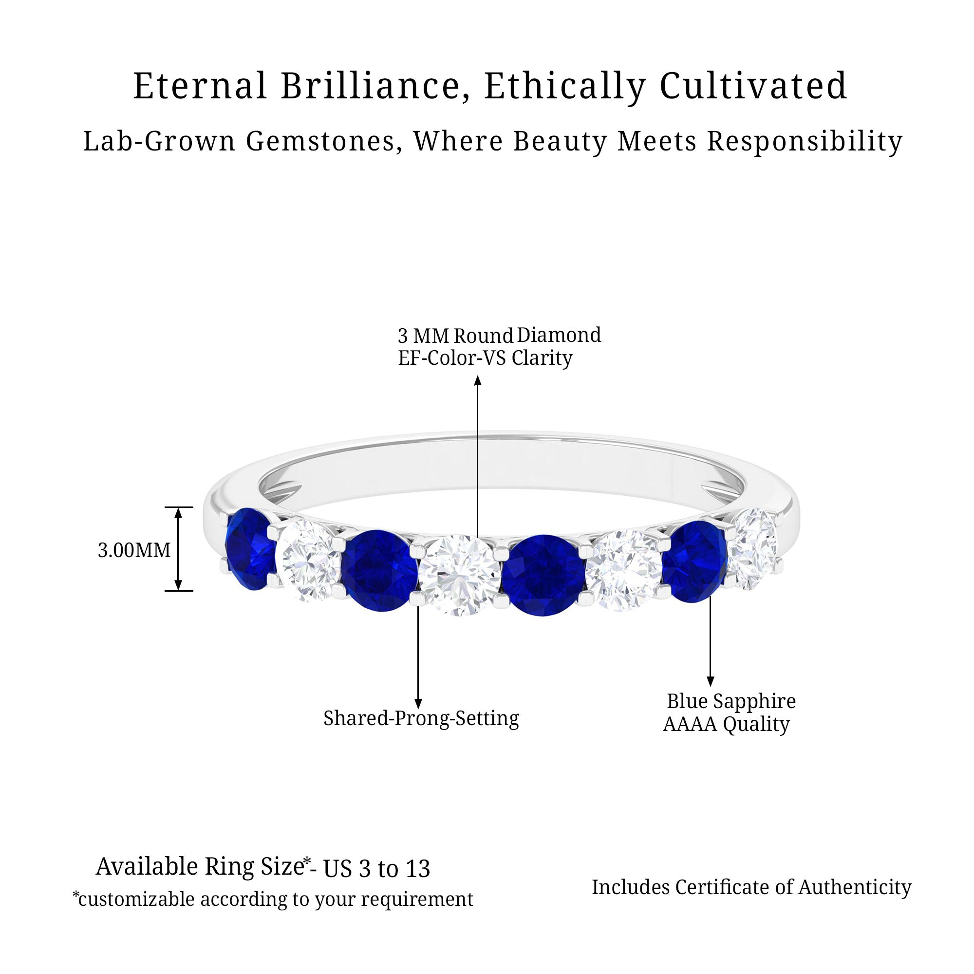 Vibrant Grown Labs-Lab Grown Blue Sapphire Minimal Eternity Ring