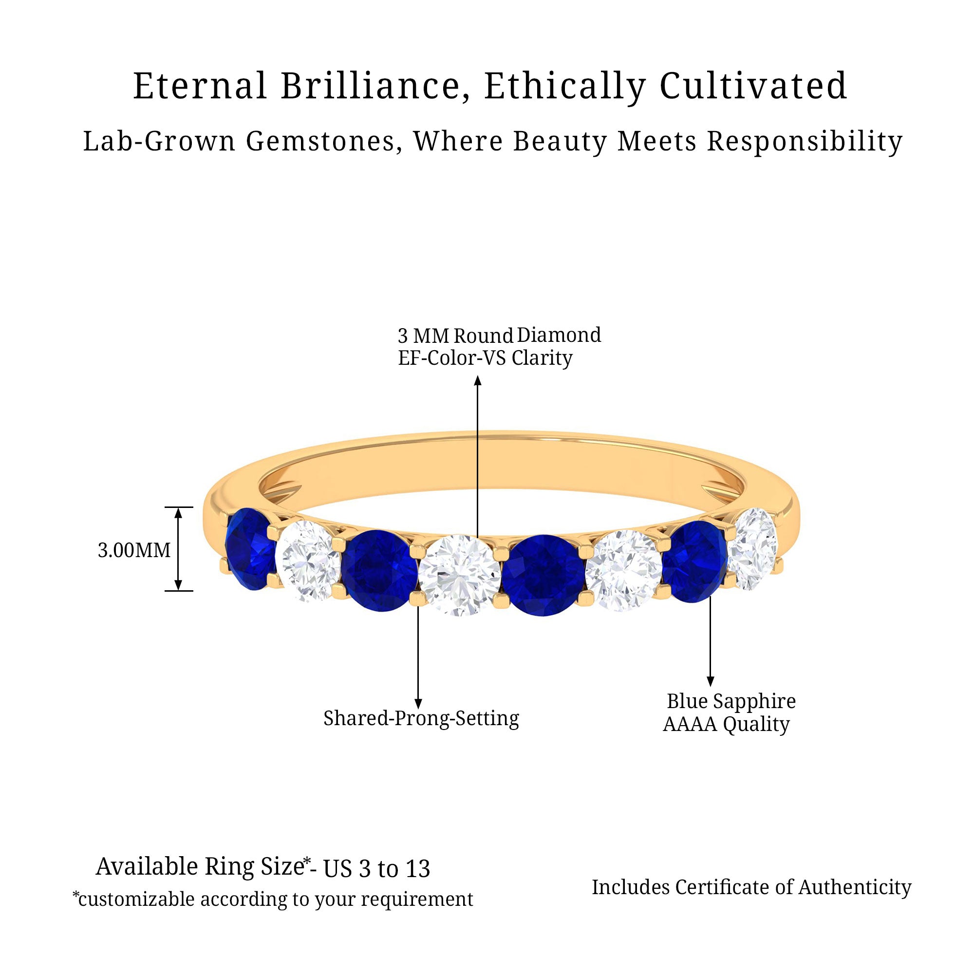 Vibrant Grown Labs-Lab Grown Blue Sapphire Minimal Eternity Ring