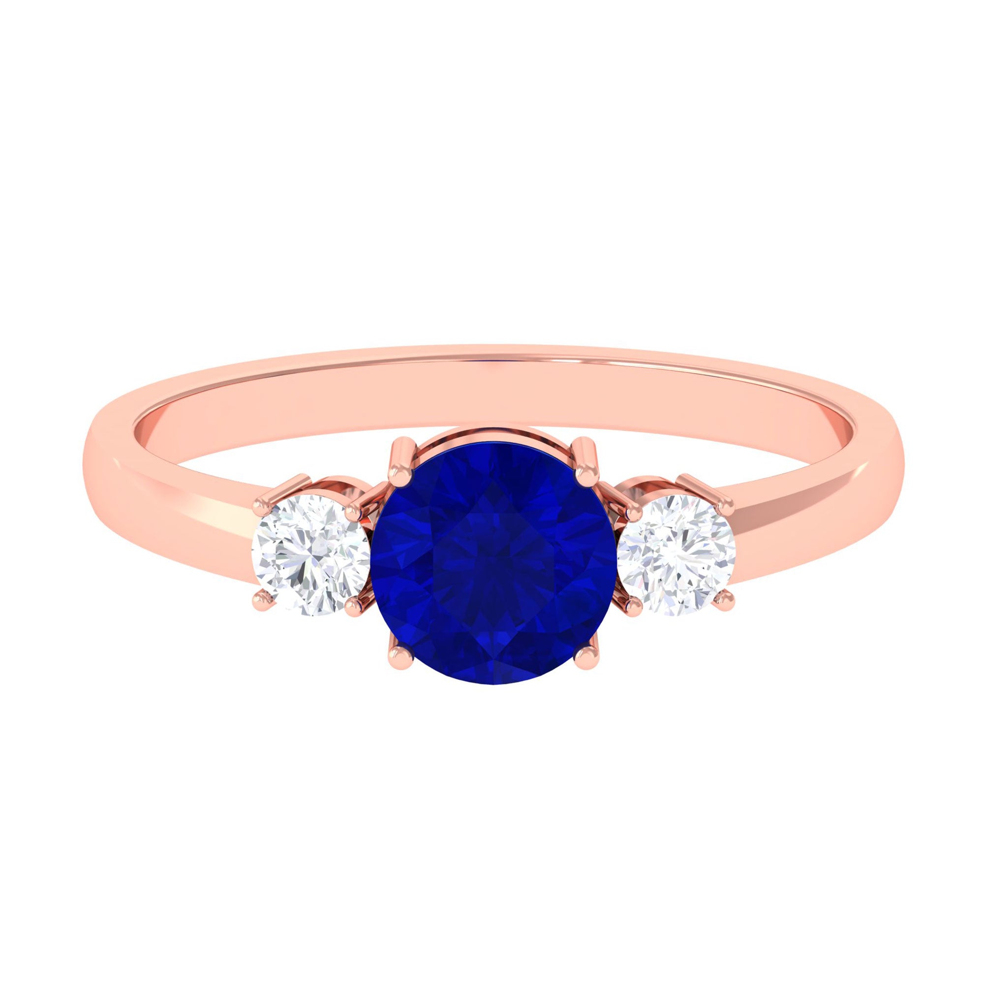 Vibrant Grown Labs-Three Stone Engagement Ring with Lab Grown Blue Sapphire