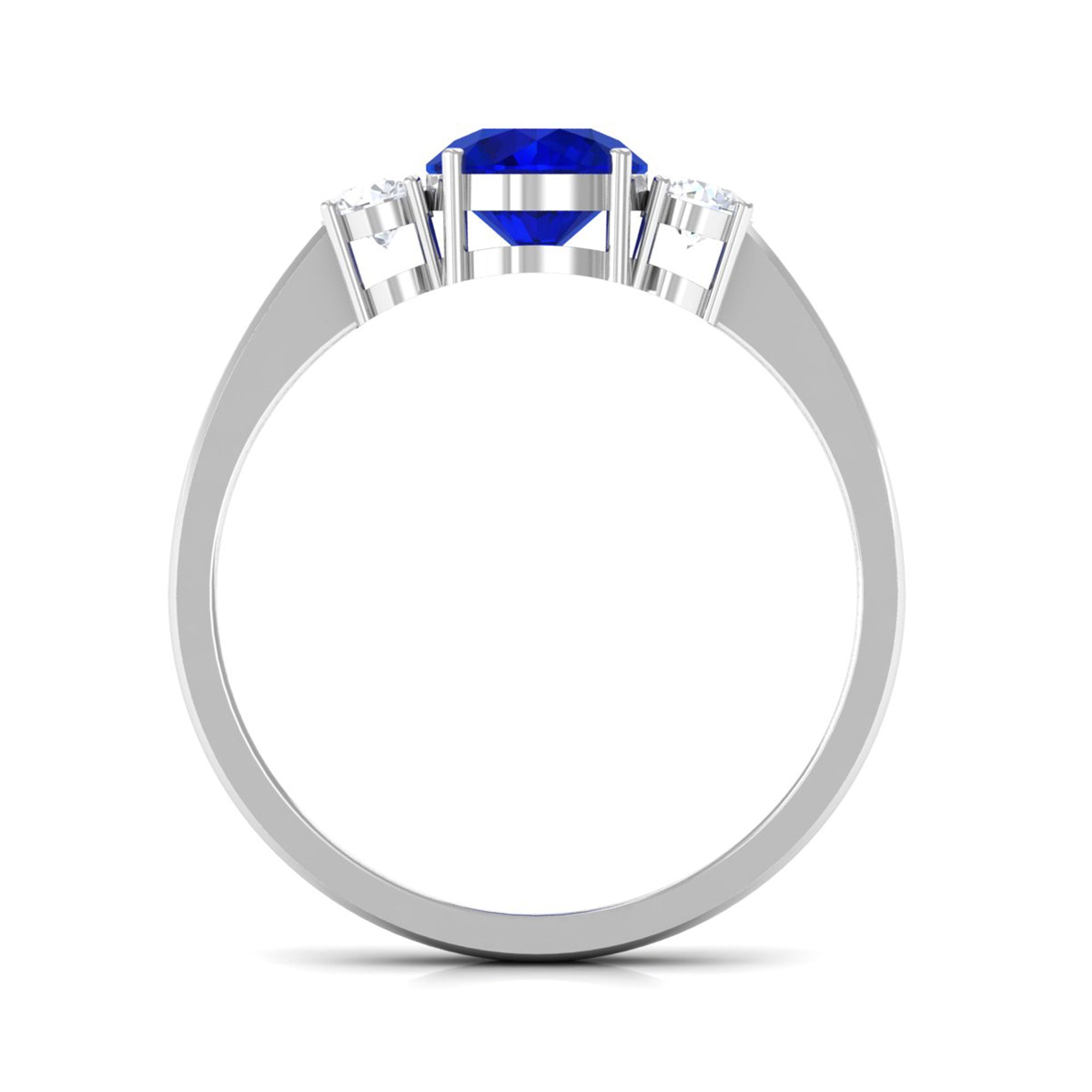 Vibrant Grown Labs-Three Stone Engagement Ring with Lab Grown Blue Sapphire