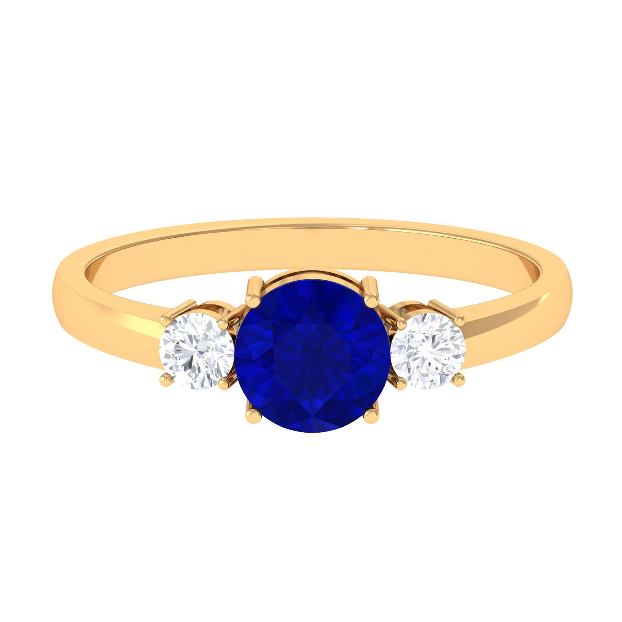 Vibrant Grown Labs-Three Stone Engagement Ring with Lab Grown Blue Sapphire