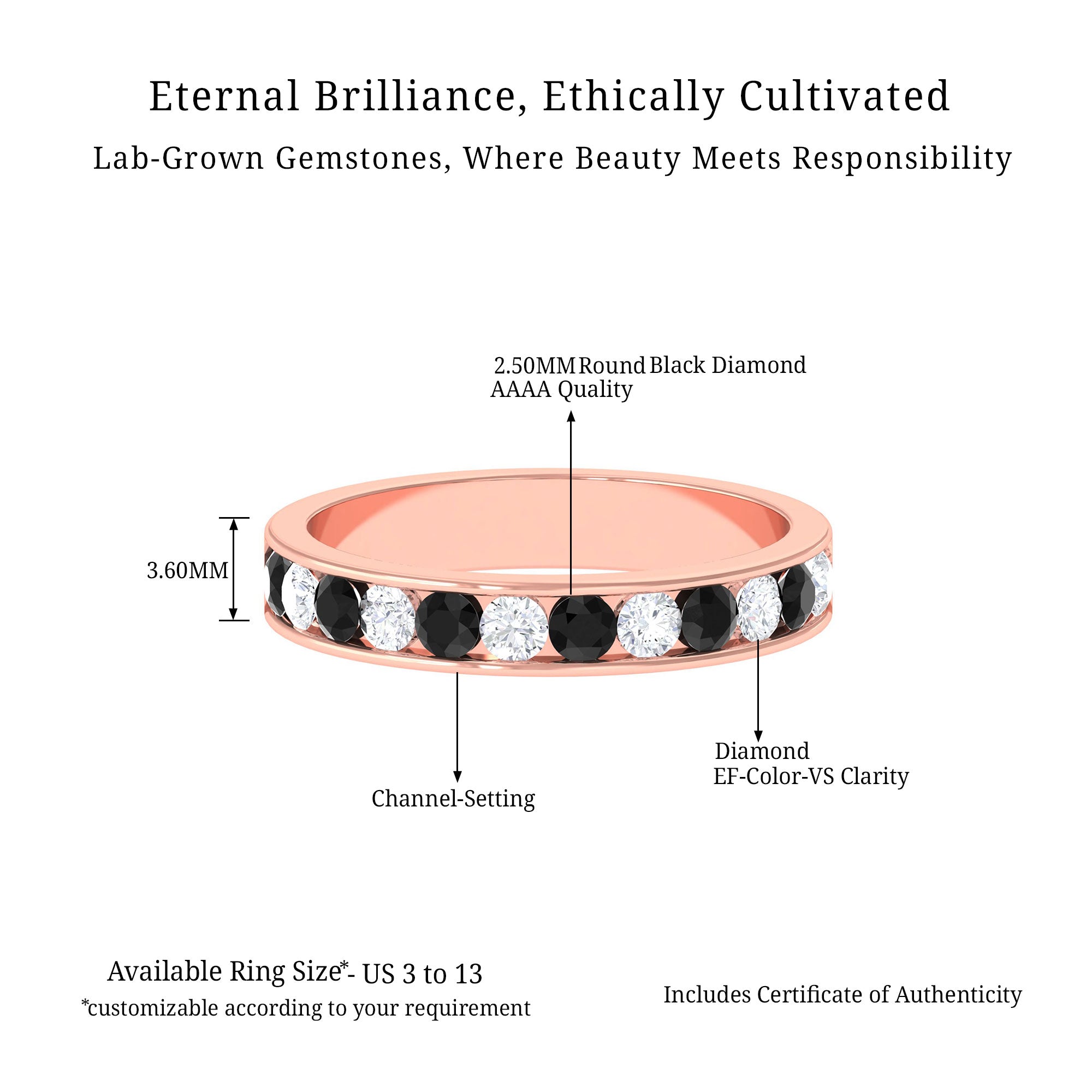 Vibrant Grown Labs-Minimal Lab Created Black Diamond Half Eternity Band Ring