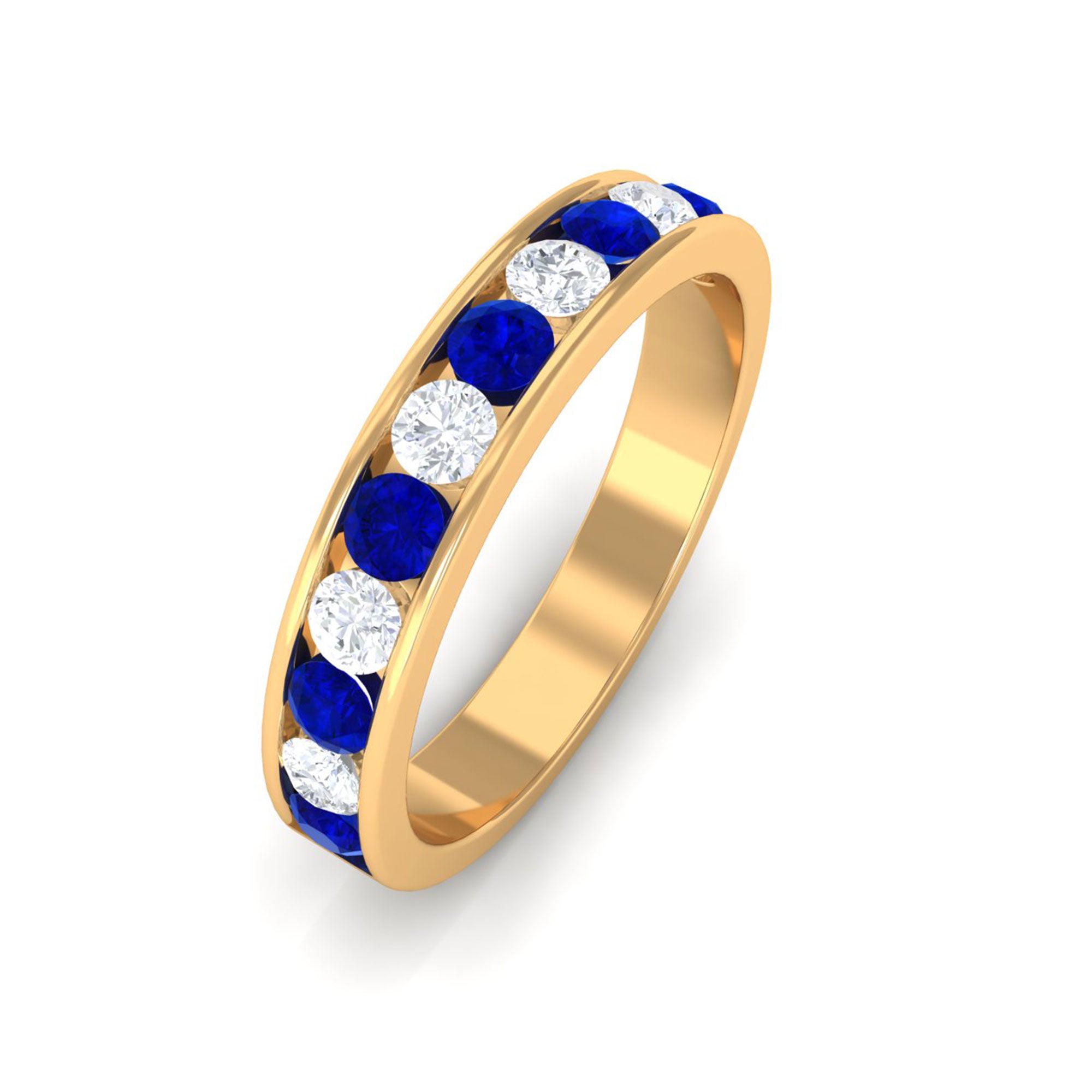 Vibrant Grown Labs-Channel Set Lab Grown Blue Sapphire Minimal Eternity Band Ring