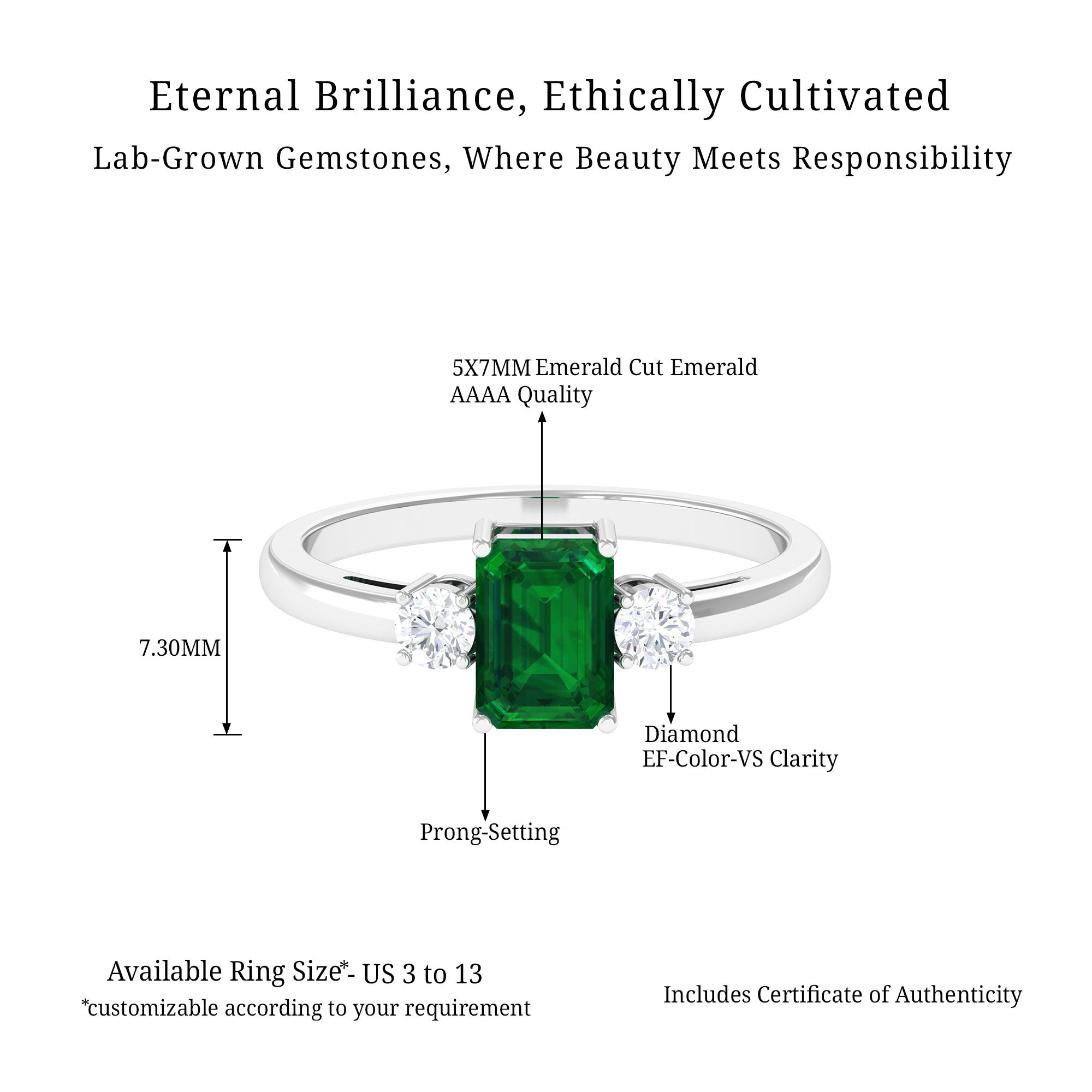 Vibrant Grown Labs-Minimal Lab Grown Emerald Engagement Ring