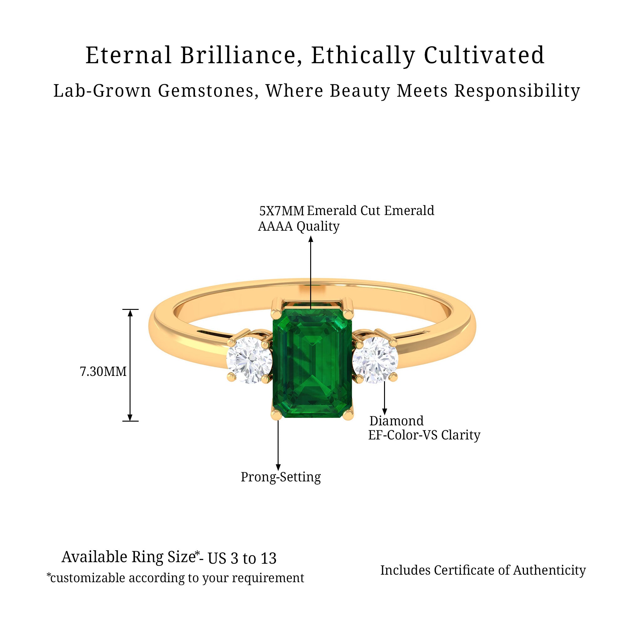 Vibrant Grown Labs-Minimal Lab Grown Emerald Engagement Ring