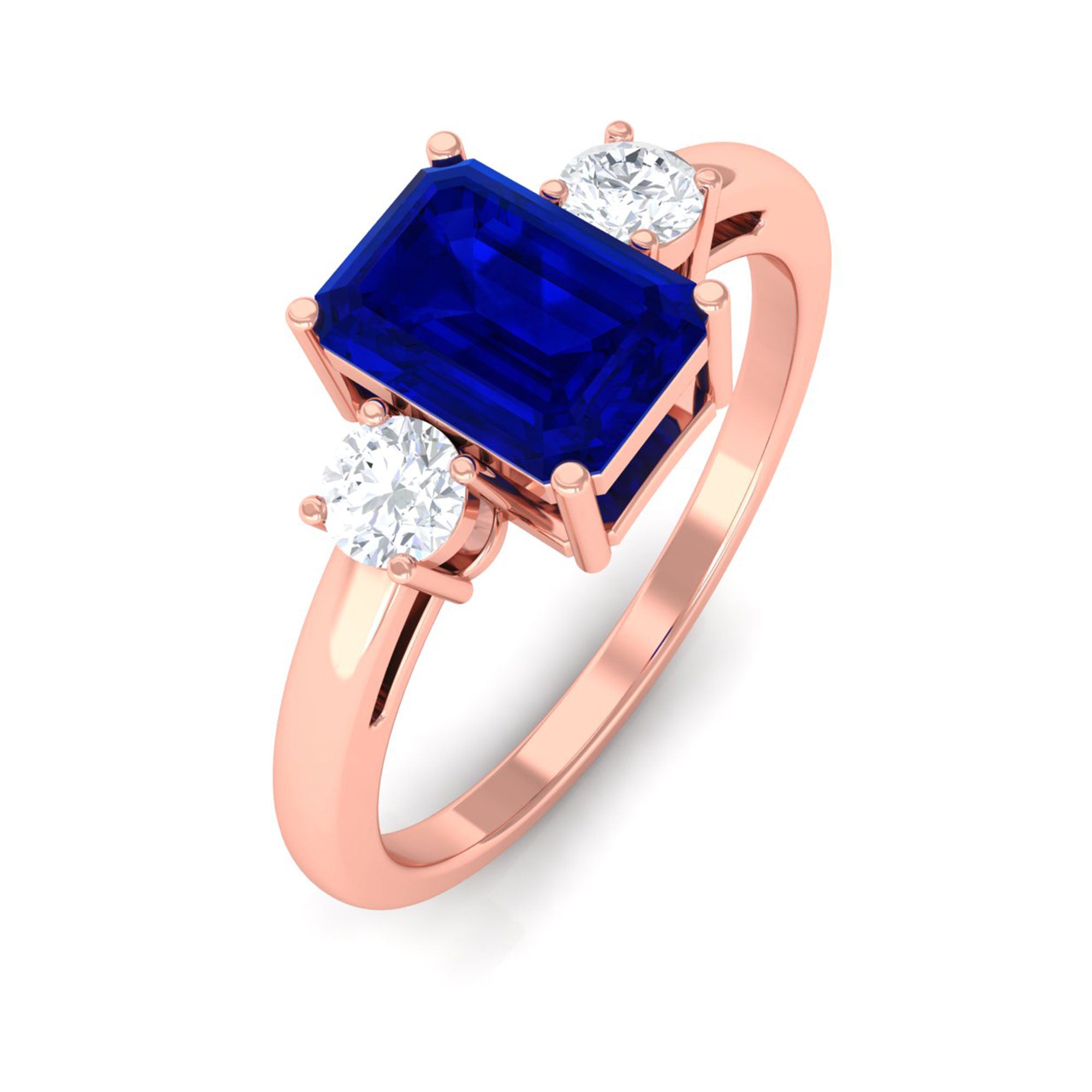 Vibrant Grown Labs-Emerald Cut Lab Grown Blue Sapphire Solitaire Engagement Ring