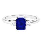 Vibrant Grown Labs-Emerald Cut Lab Grown Blue Sapphire Solitaire Engagement Ring