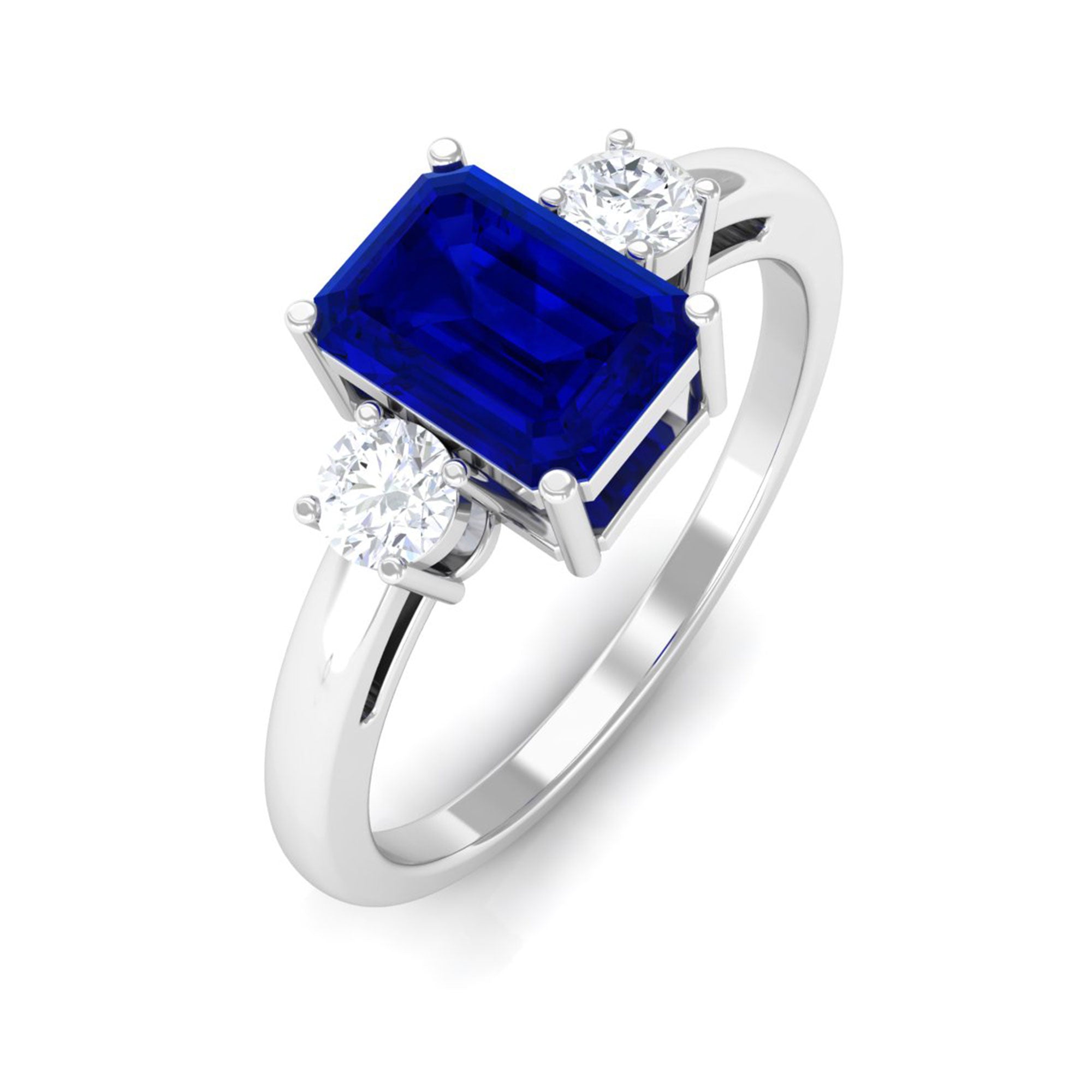 Vibrant Grown Labs-Emerald Cut Lab Grown Blue Sapphire Solitaire Engagement Ring