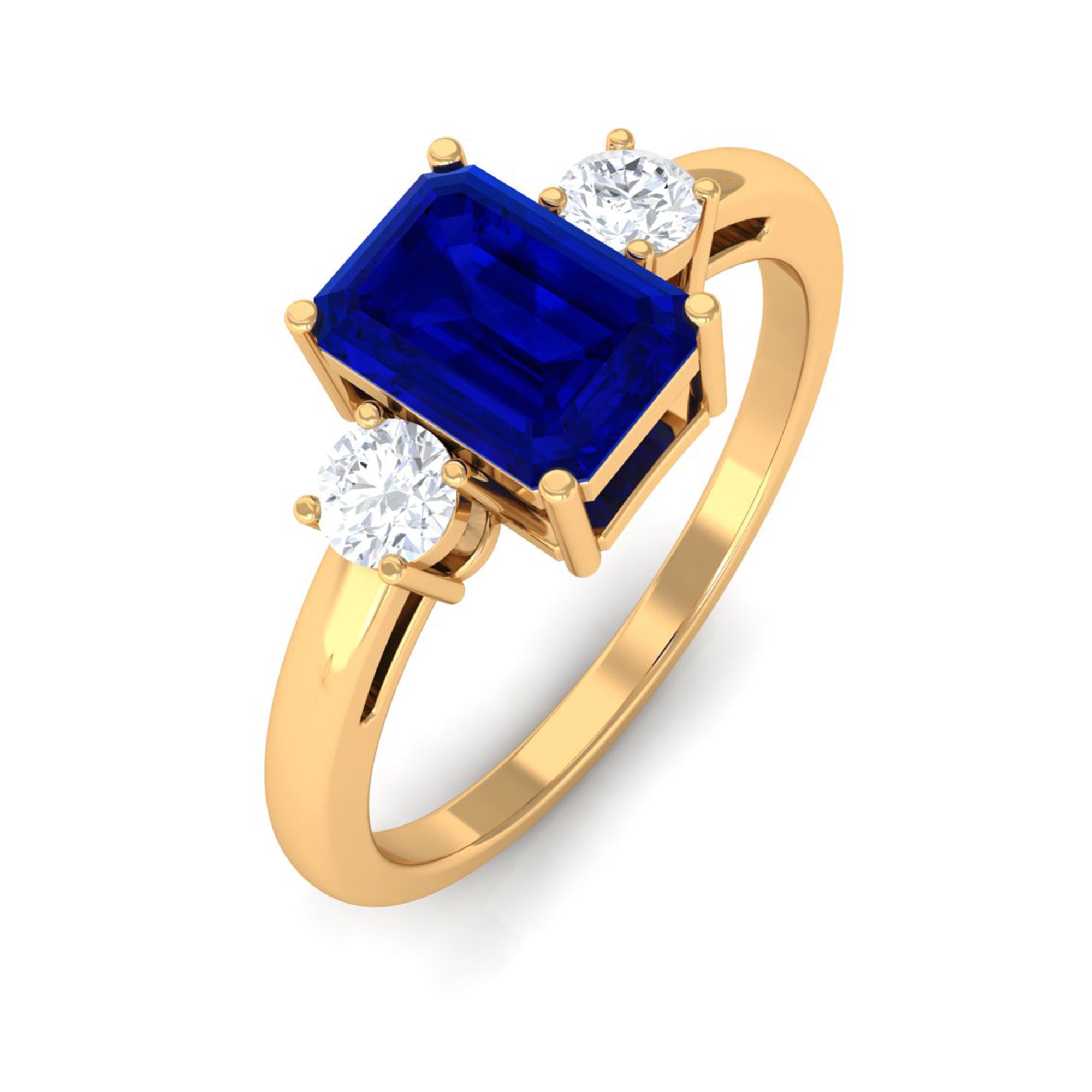 Vibrant Grown Labs-Emerald Cut Lab Grown Blue Sapphire Solitaire Engagement Ring