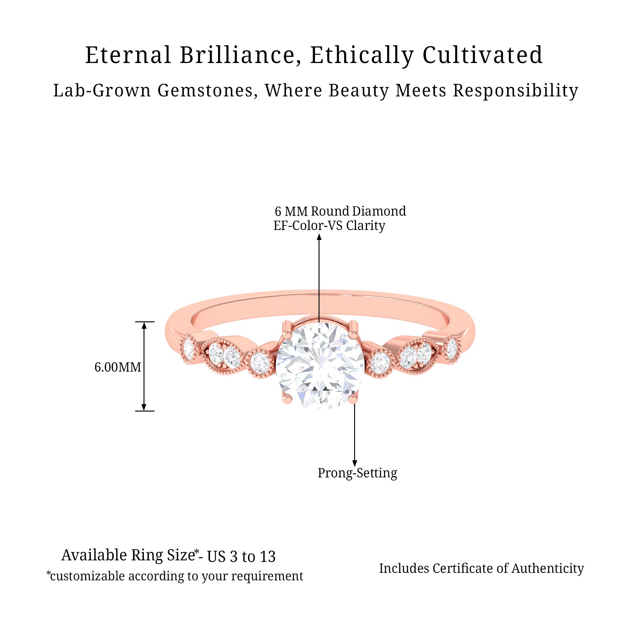 Vibrant Grown Labs-Classic Solitaire Lab Grown Diamond Engagement Ring