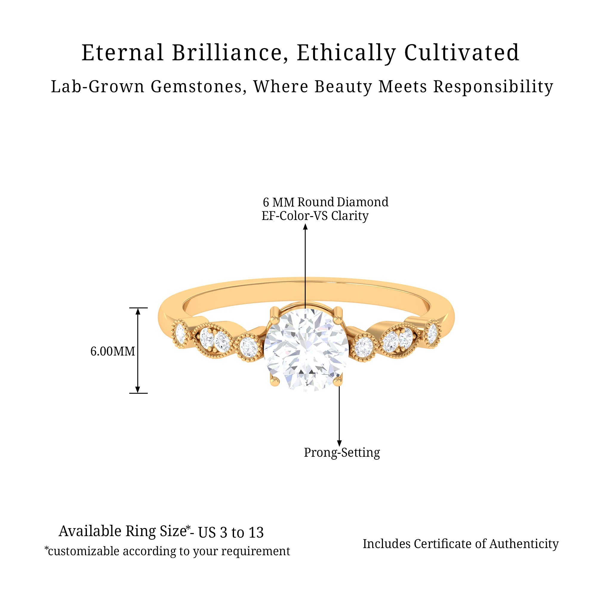 Vibrant Grown Labs-Classic Solitaire Lab Grown Diamond Engagement Ring