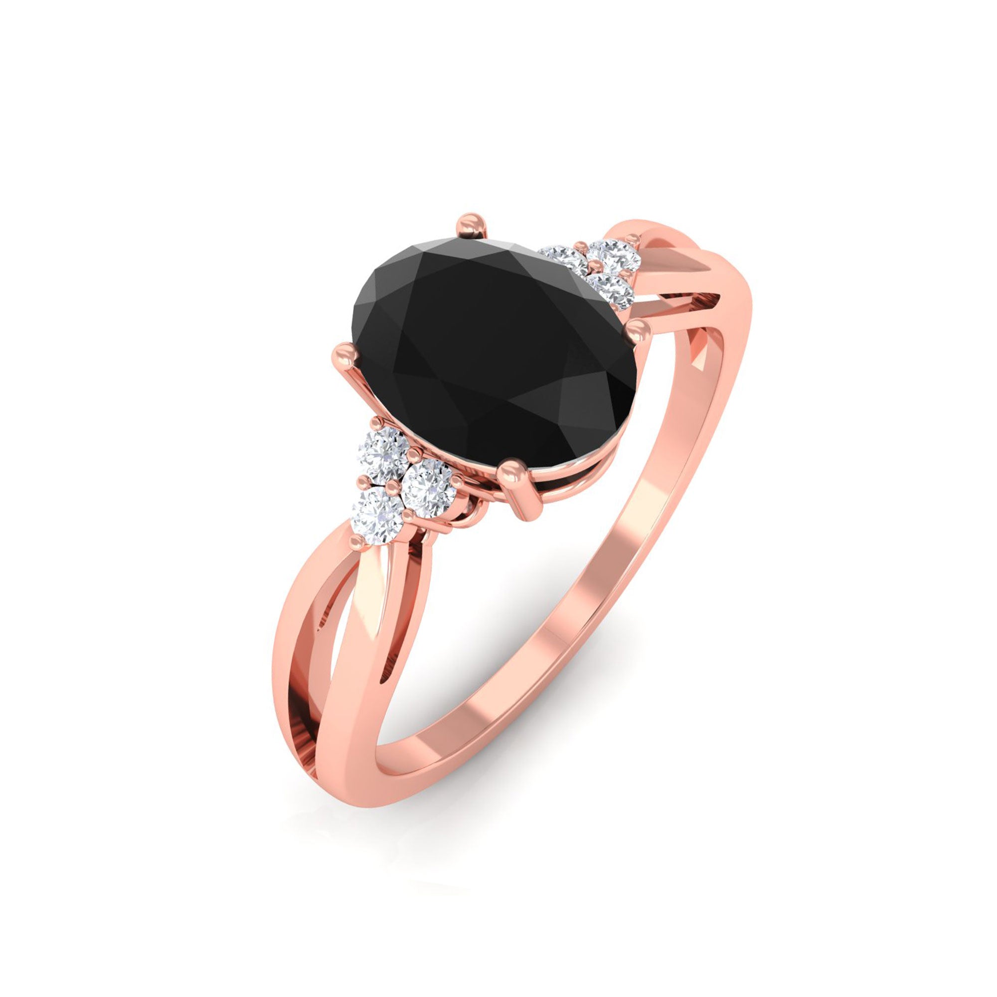 Vibrant Grown Labs-Oval Lab Created Black Diamond Split Shank Engagement