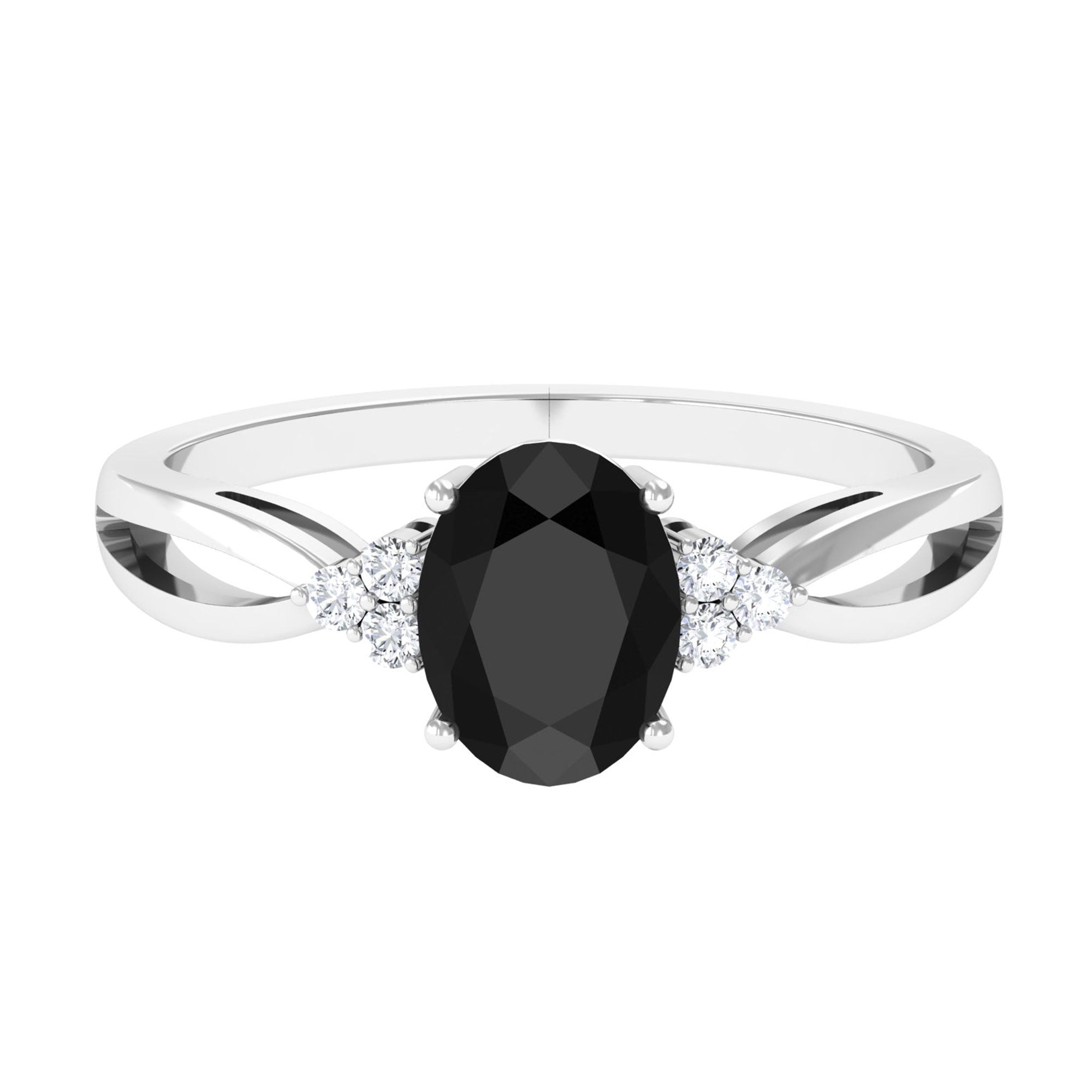 Vibrant Grown Labs-Oval Lab Created Black Diamond Split Shank Engagement