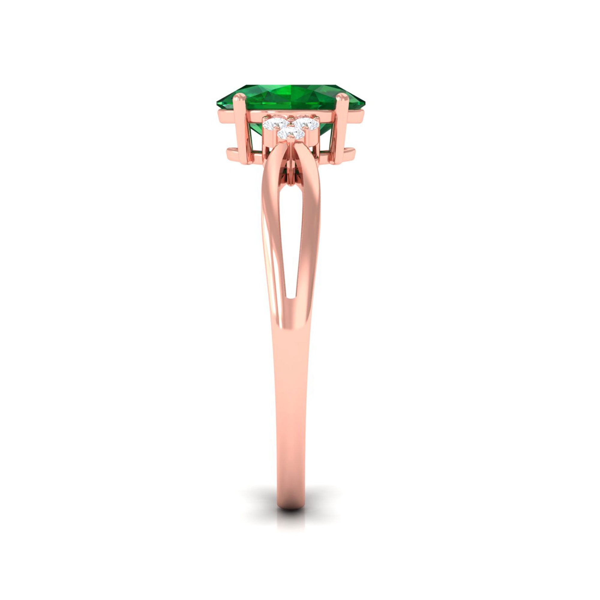 Vibrant Grown Labs-Lab Grown Emerald Split Shank Engagement Ring with Diamond Trio