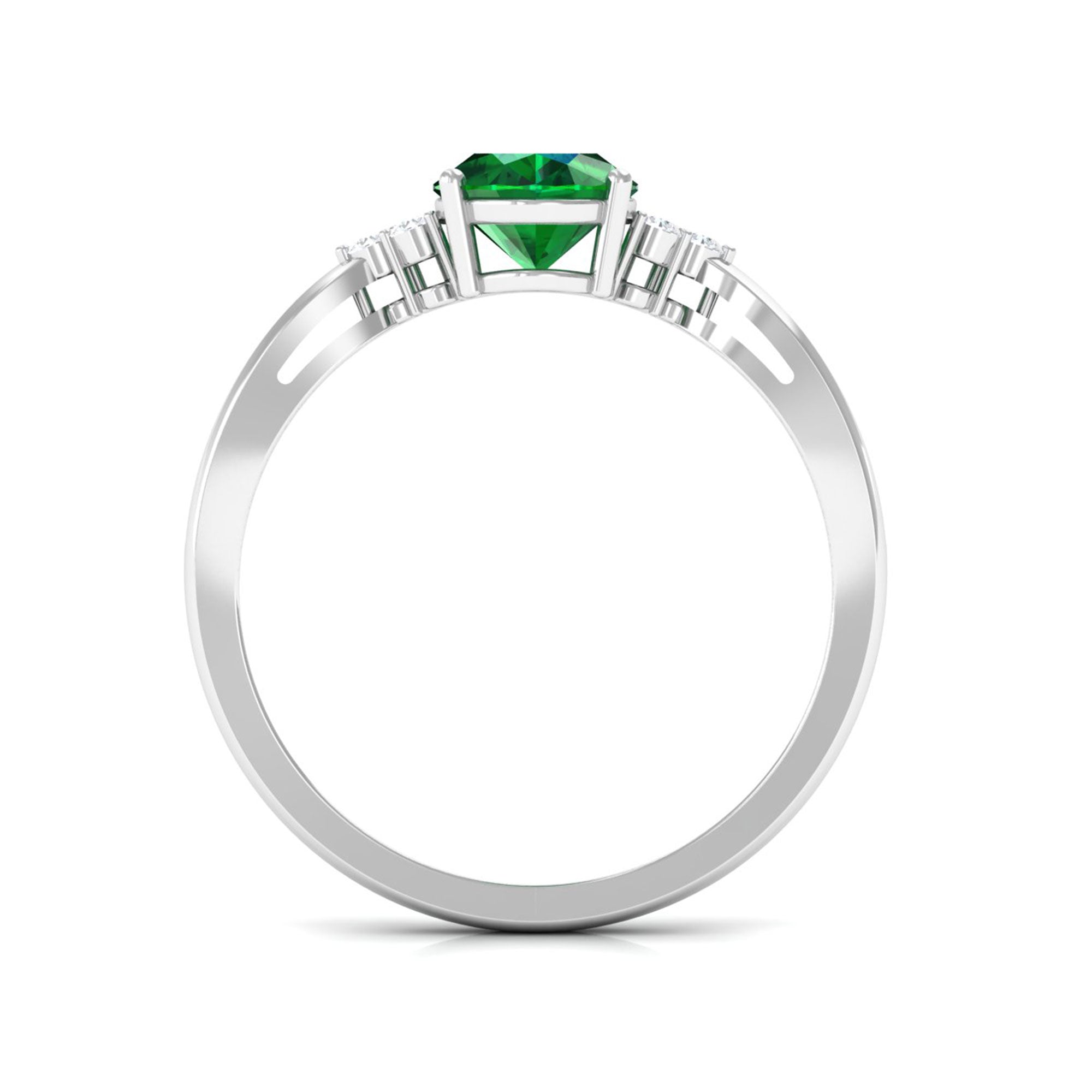 Vibrant Grown Labs-Lab Grown Emerald Split Shank Engagement Ring with Diamond Trio