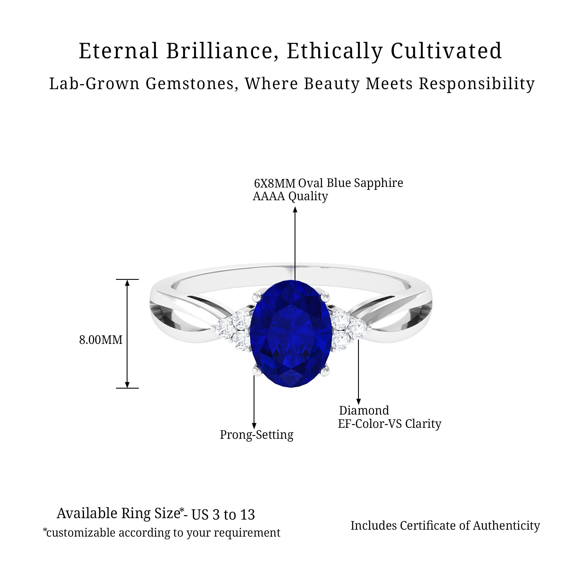 Vibrant Grown Labs-Lab Created Blue Sapphire Solitaire Engagement Ring