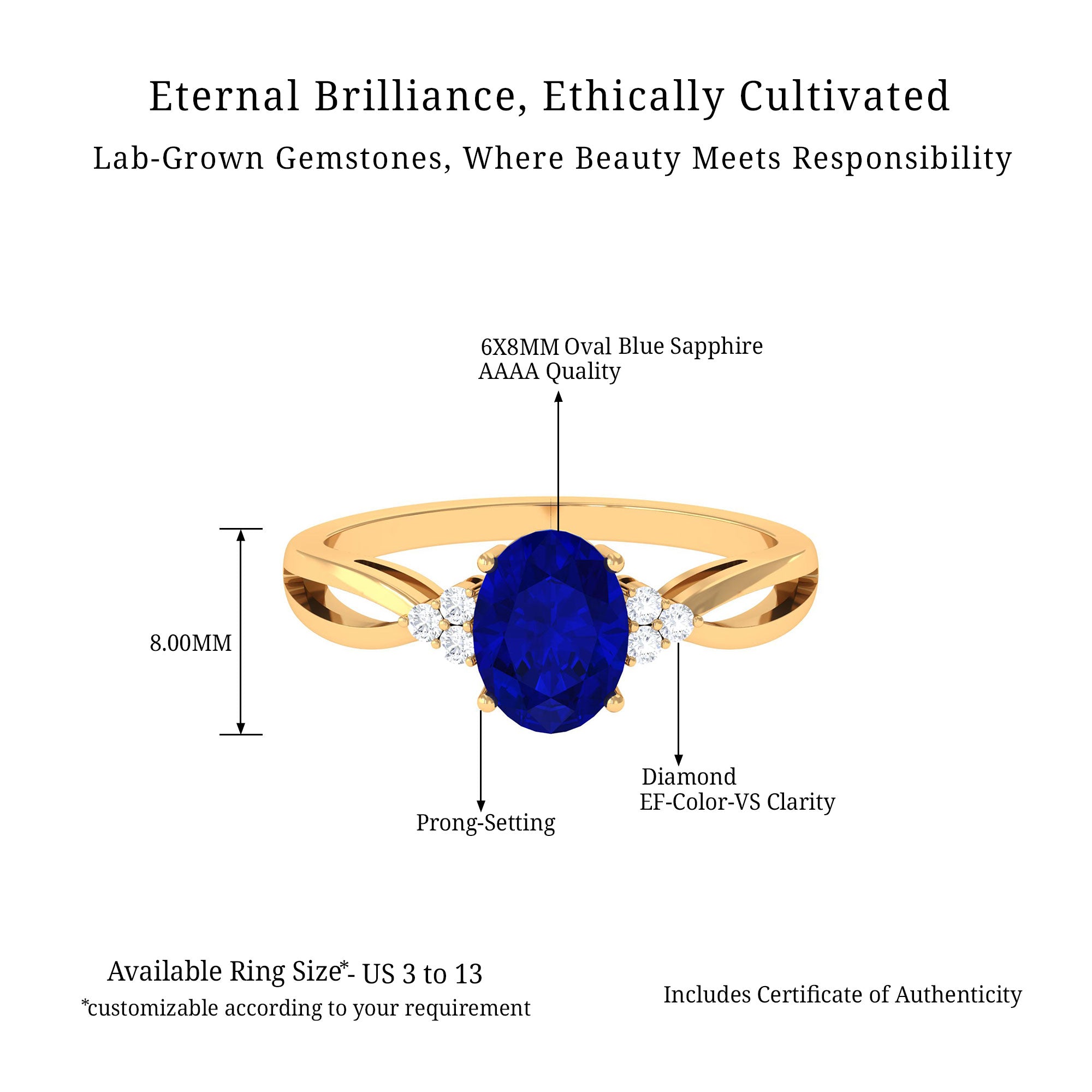 Vibrant Grown Labs-Lab Created Blue Sapphire Solitaire Engagement Ring