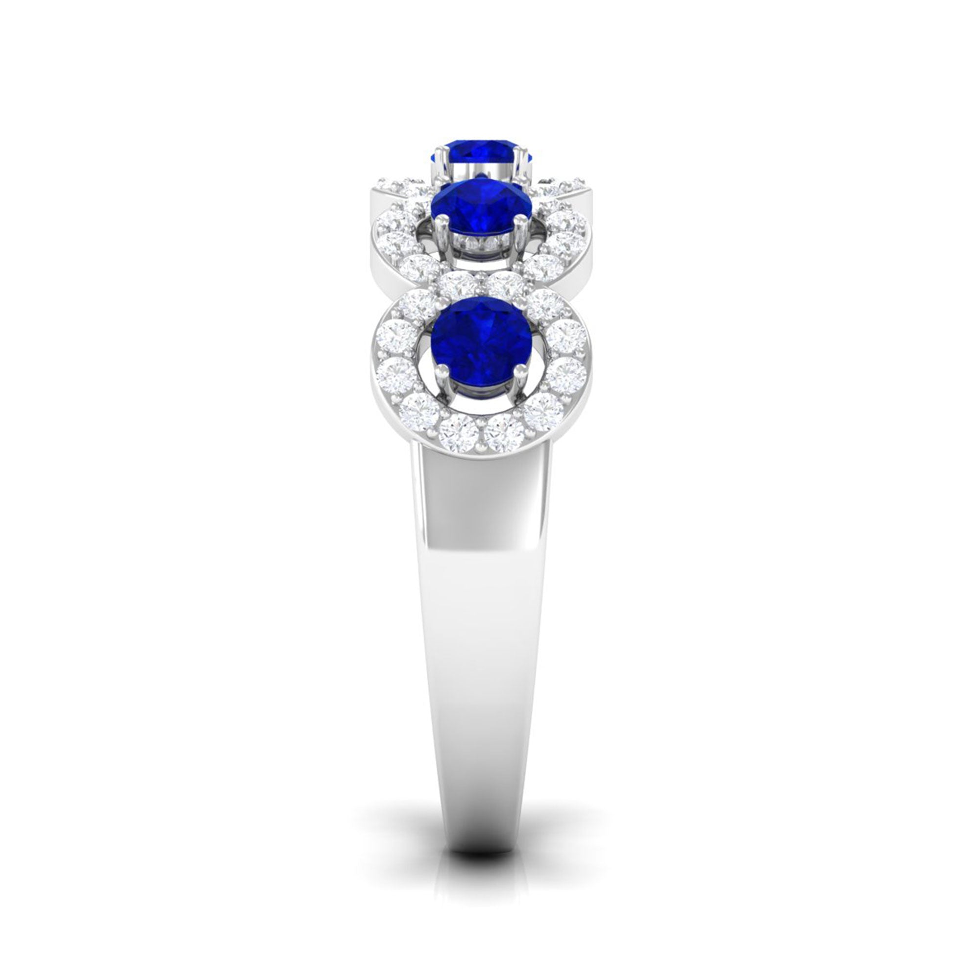 Vibrant Grown Labs-Lab Grown Blue Sapphire Wedding Band With Lab Grown Diamond