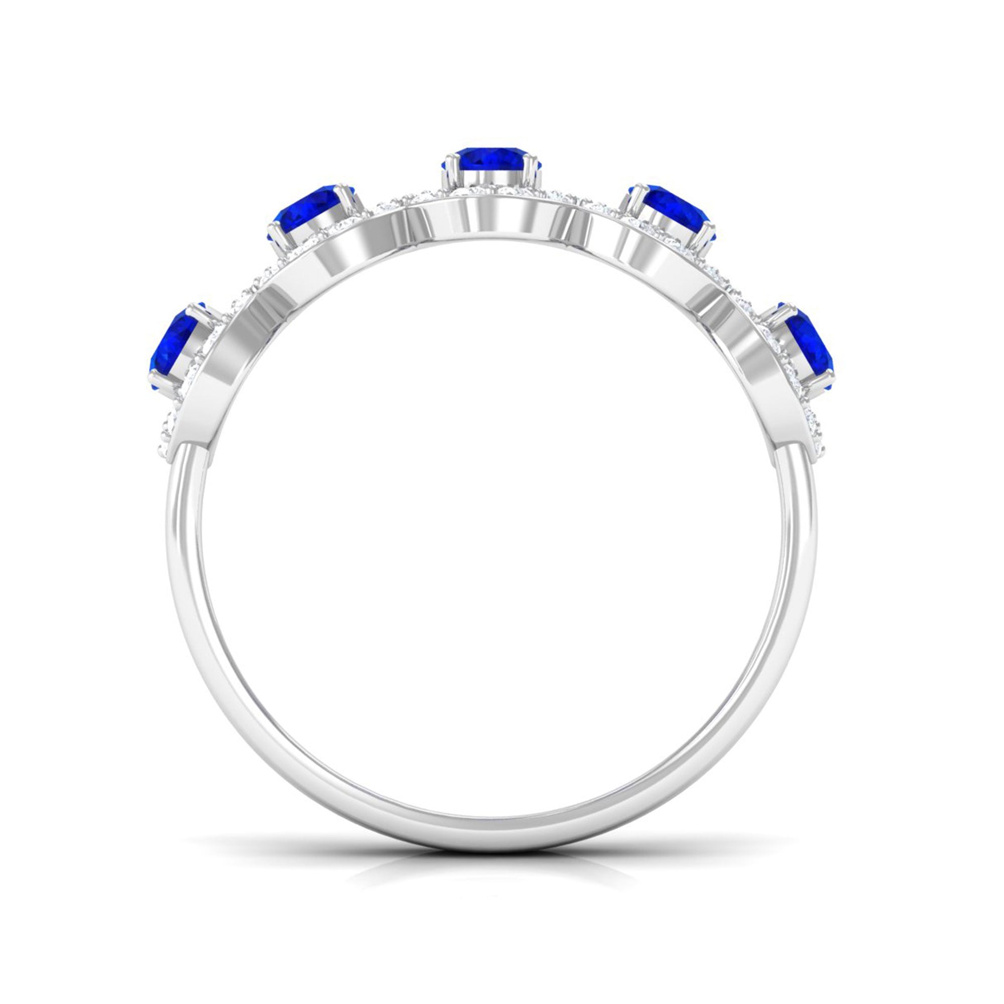 Vibrant Grown Labs-Lab Grown Blue Sapphire Wedding Band With Lab Grown Diamond